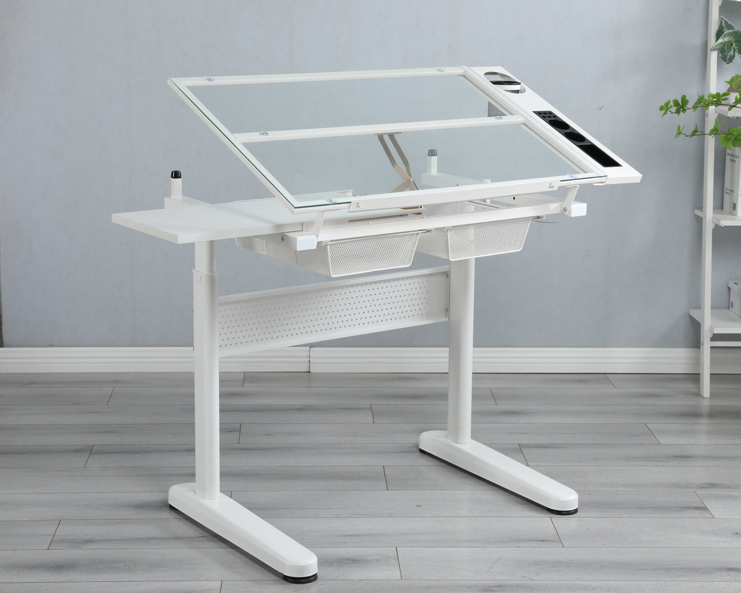 Adjustable Artistic Drafting Table Set with Hand Crank and Storage Options