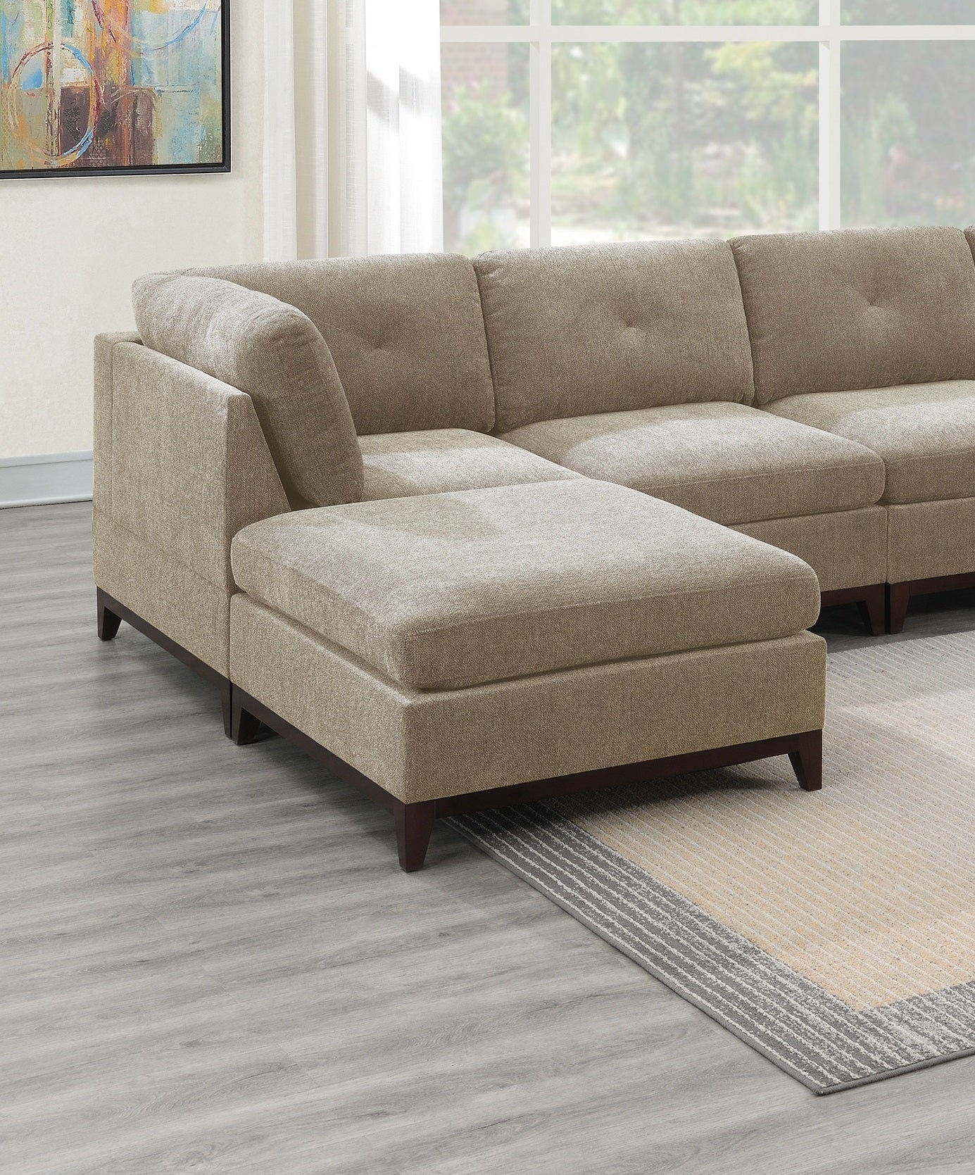 Camel Chenille Fabric Modular Sectional Set with Armless Chairs and Ottomans