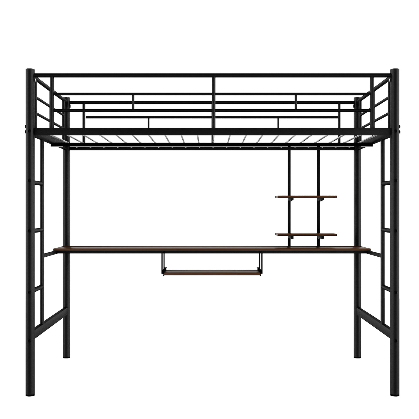 Loft Bed with Desk and Shelf , Space Saving Design,Full,Black