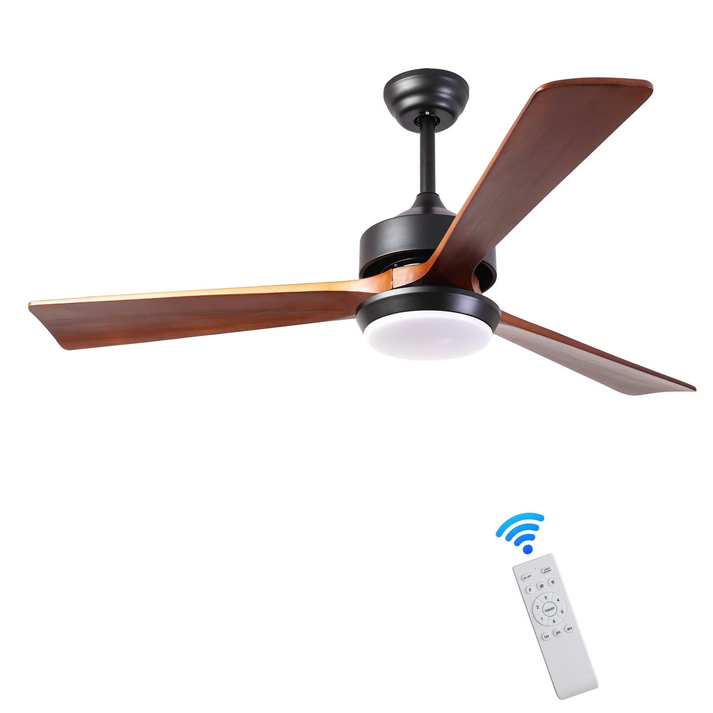 52 Natural Wood Ceiling Fan with Reversible Blades, Remote Control, and 6-Speed DC Motor