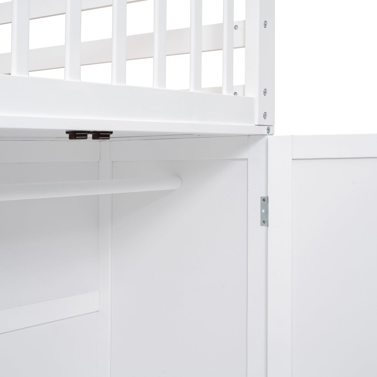 L-Shaped Bunk Bed Set with Desks, Wardrobe, Drawers, White - Space-Saving Sleepover Solution