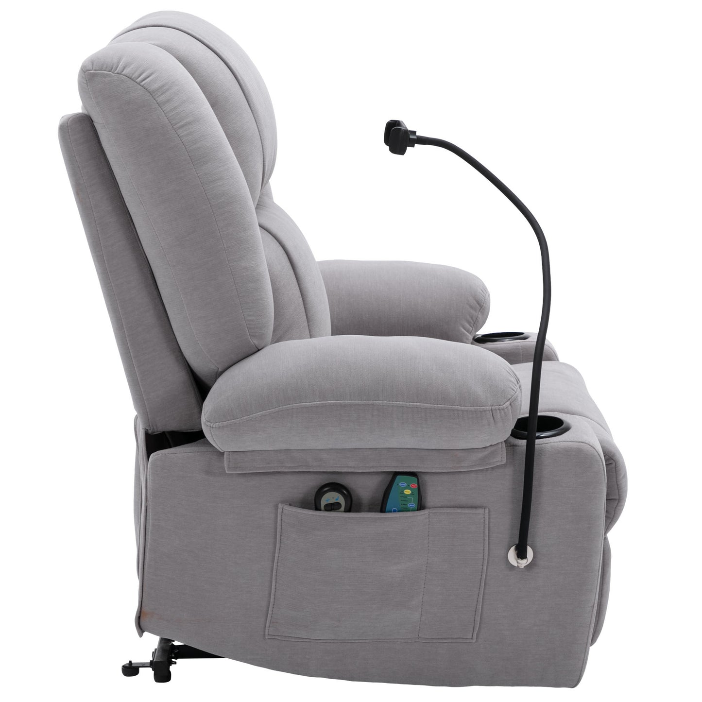 Grey Electric Power Lift Recliner Chair with Massage, Heat, Storage, and Swivel Phone Holder