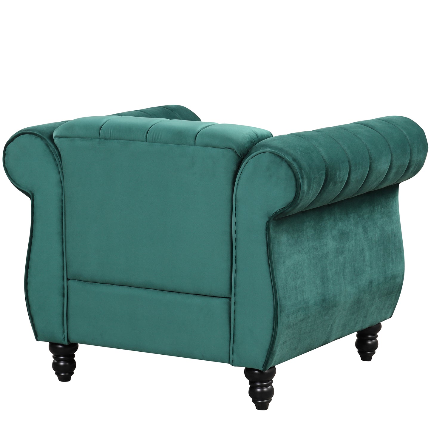 Modern Green Upholstered Sofa with Tufted Backrest and Solid Wood Legs