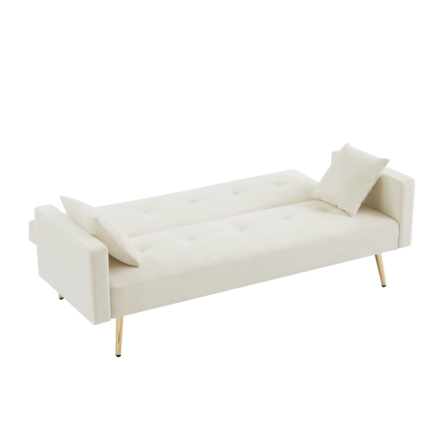 Cream White Velvet  Convertible Folding Futon Sofa Bed , Sleeper Sofa Couch for Compact Living Space.