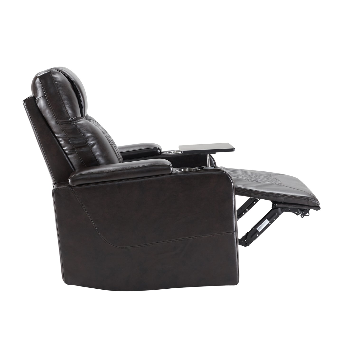 Electric Black Leather Recliner with USB Charger, Swivel Tray, and Hidden Storage