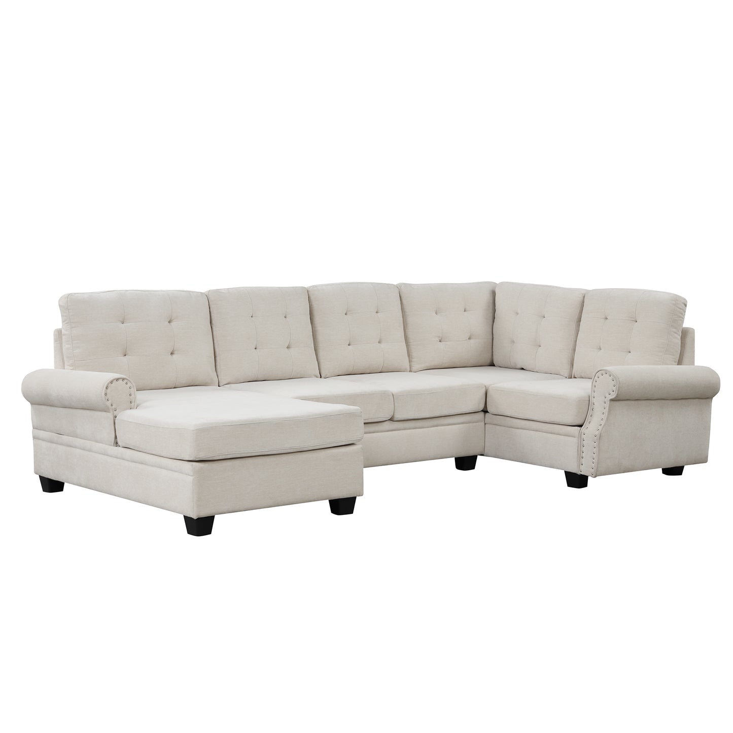 120-inch Stylish Beige U-Shaped Sectional Sofa for Living Room or Bedroom