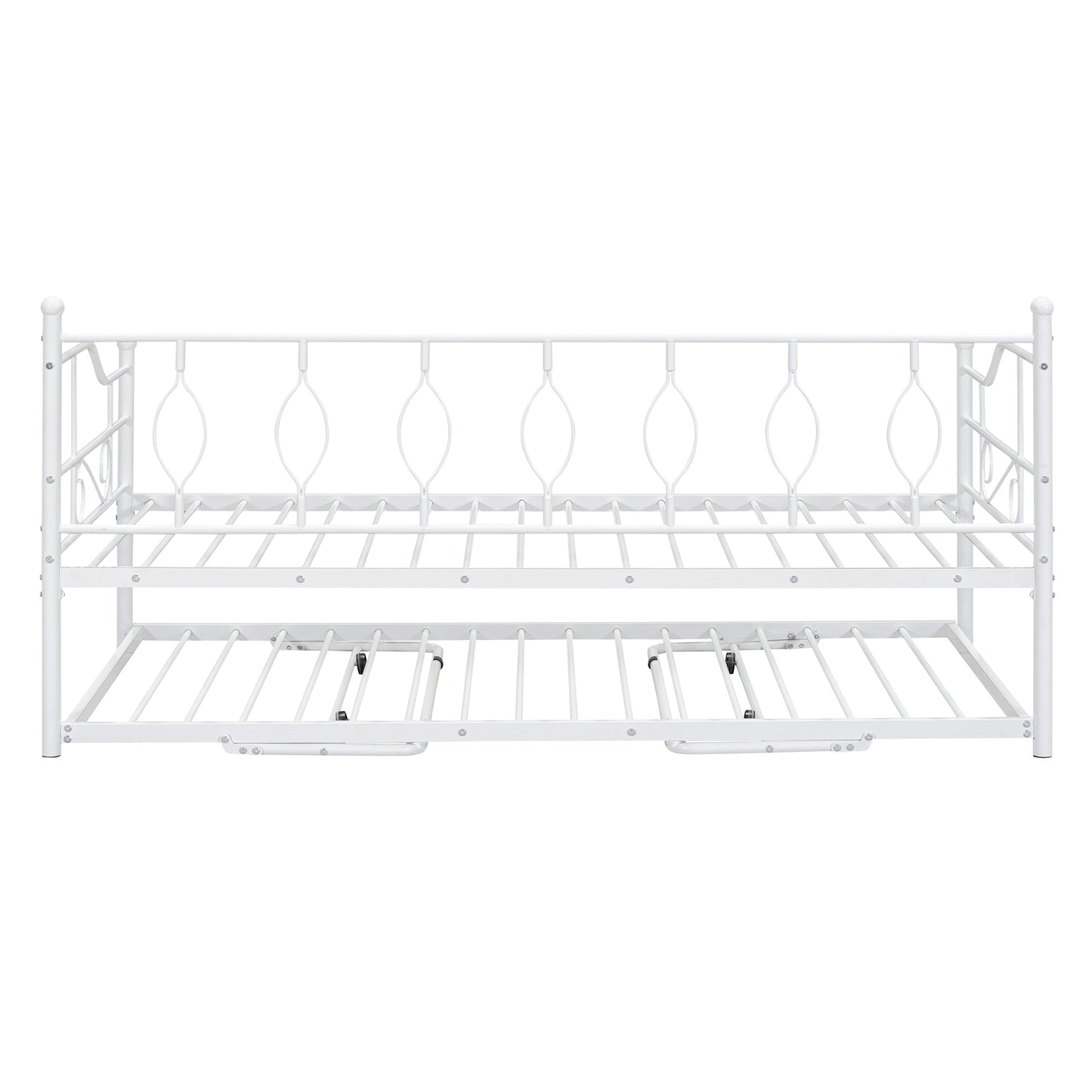 Twin Size Metal Daybed with Twin Size Adjustable Trundle, Portable Folding Trundle, White