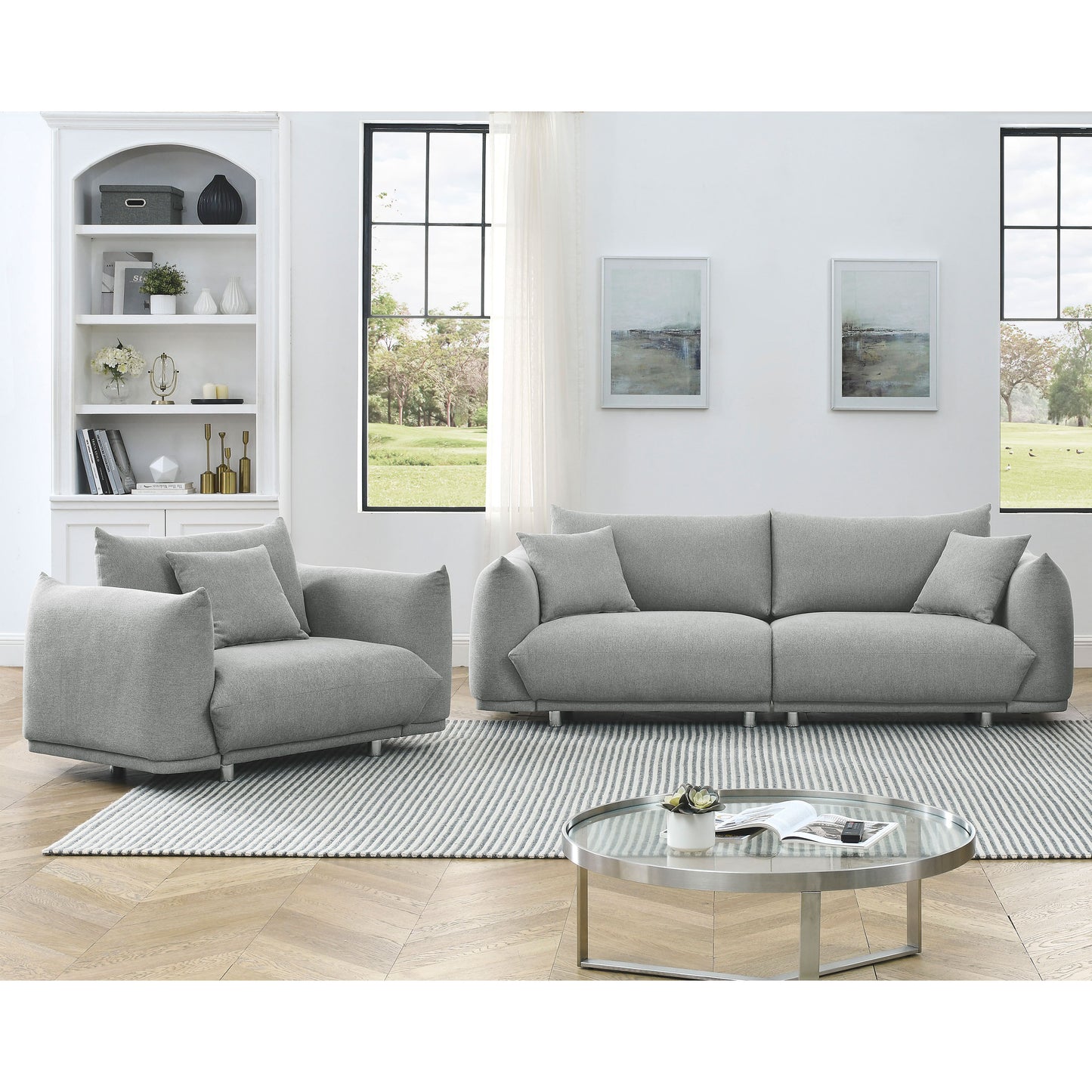 Modern 3-Seater and 1-Seater Sofa Set with Solid Wood Frame and Extra Pillows