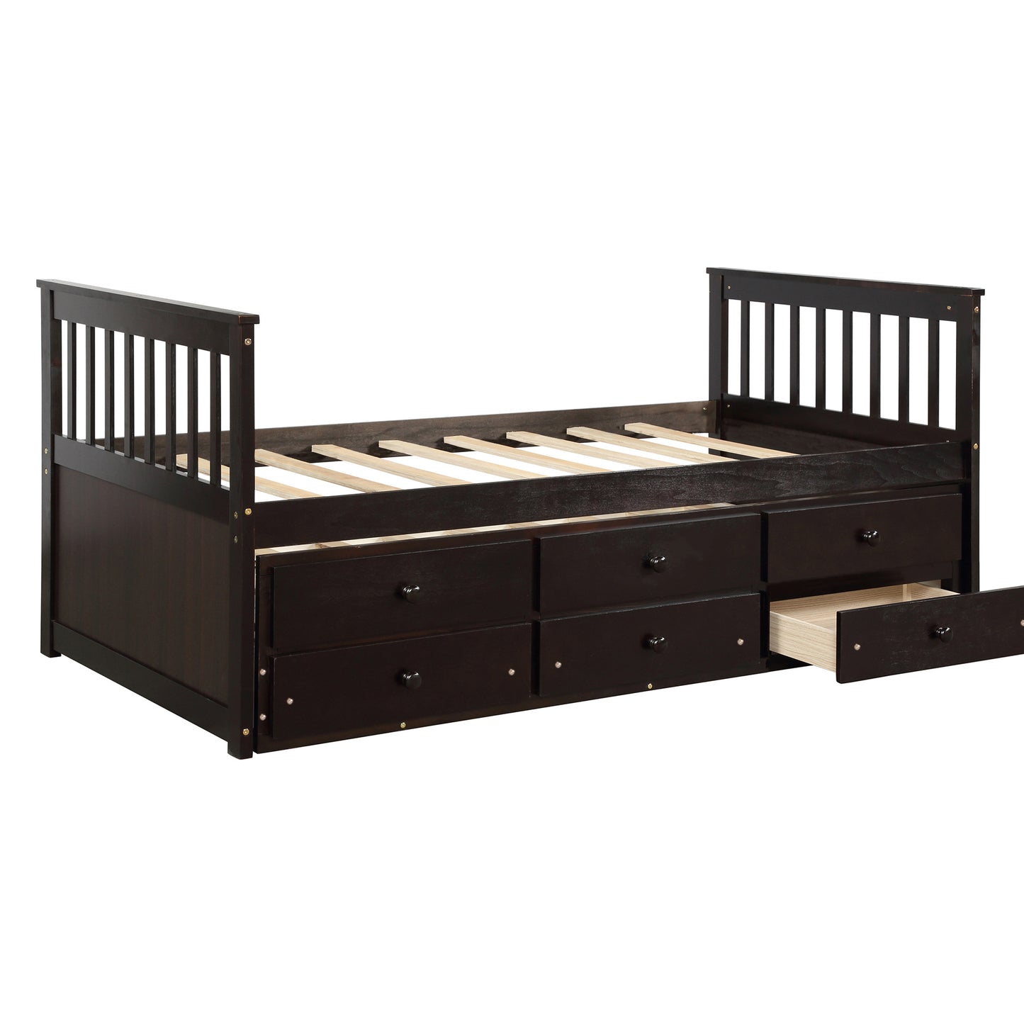 Captain's Bed Twin Daybed with Trundle Bed and Storage Drawers, Espresso