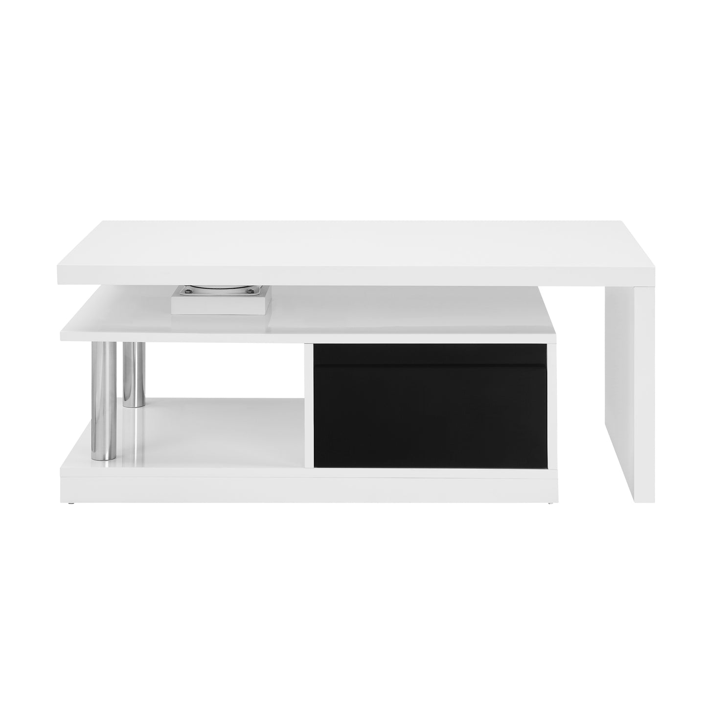 Buck II Coffee Table with Rotating Top in White and Black High Gloss Finish LV00997