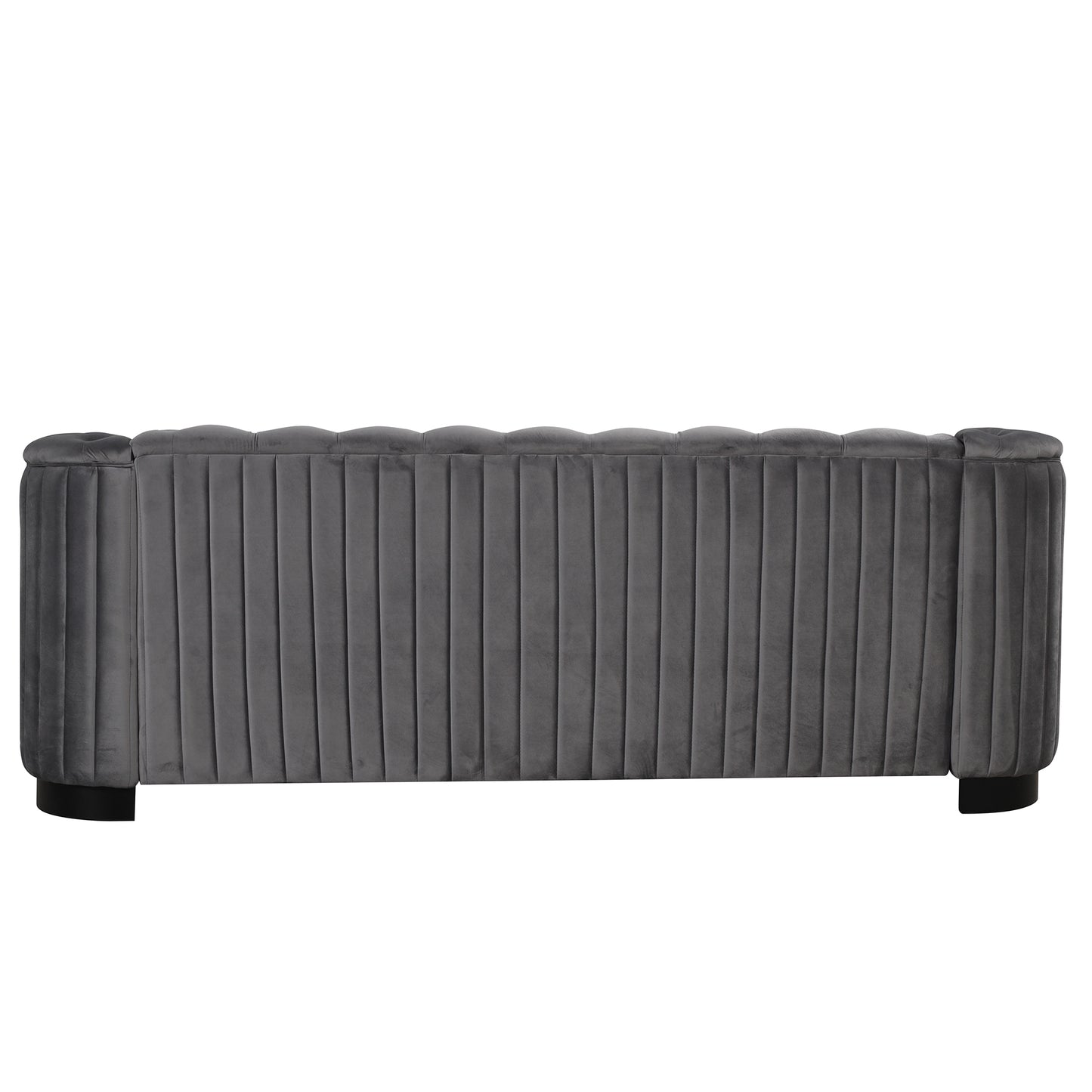 82 Mid Century Modern Gray Velvet Upholstered Sofa - 3 Seater