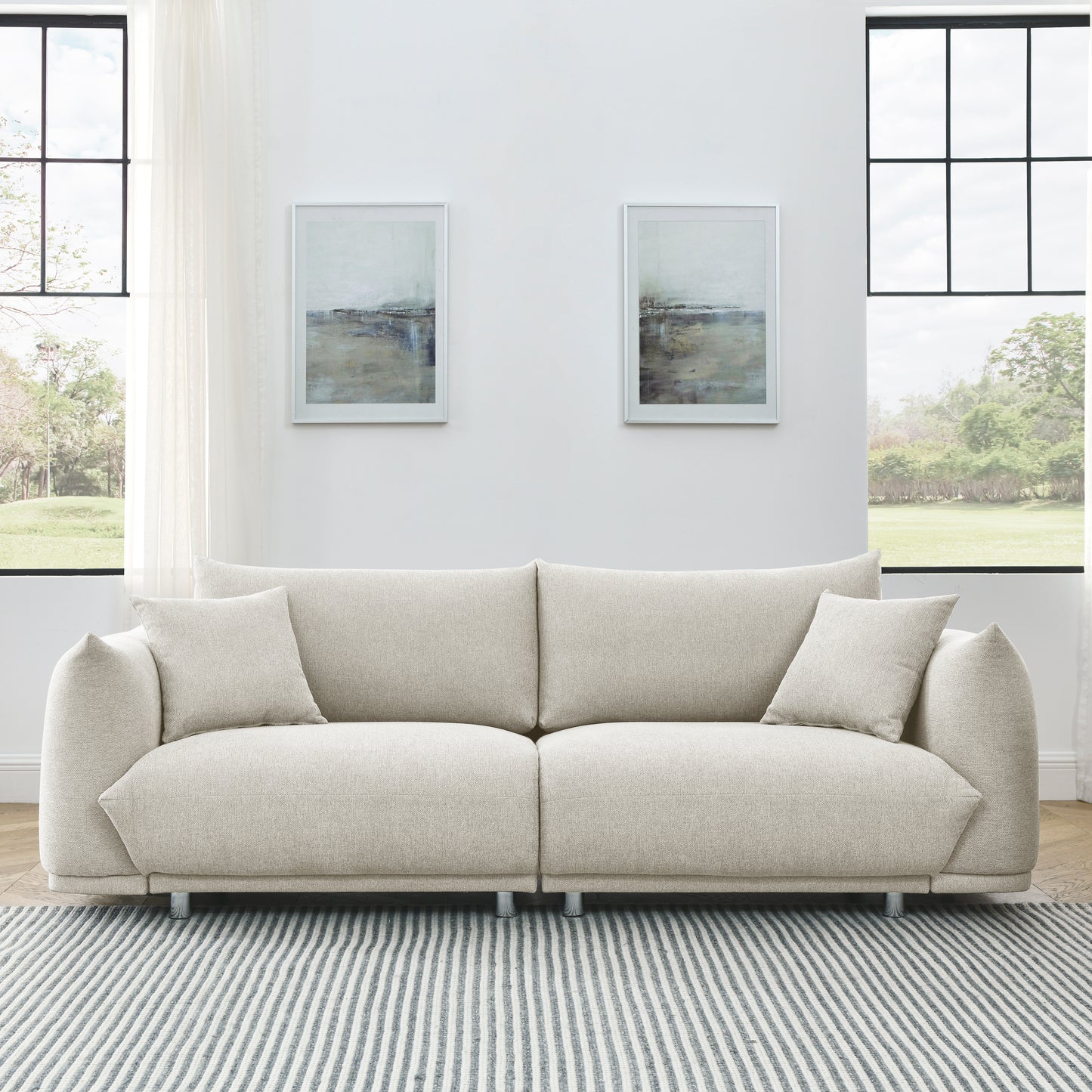 Modern Couch for Living Room Sofa,Solid Wood Frame and Stable Metal Legs, 2 Pillows, Sofa Furniture for Apartment