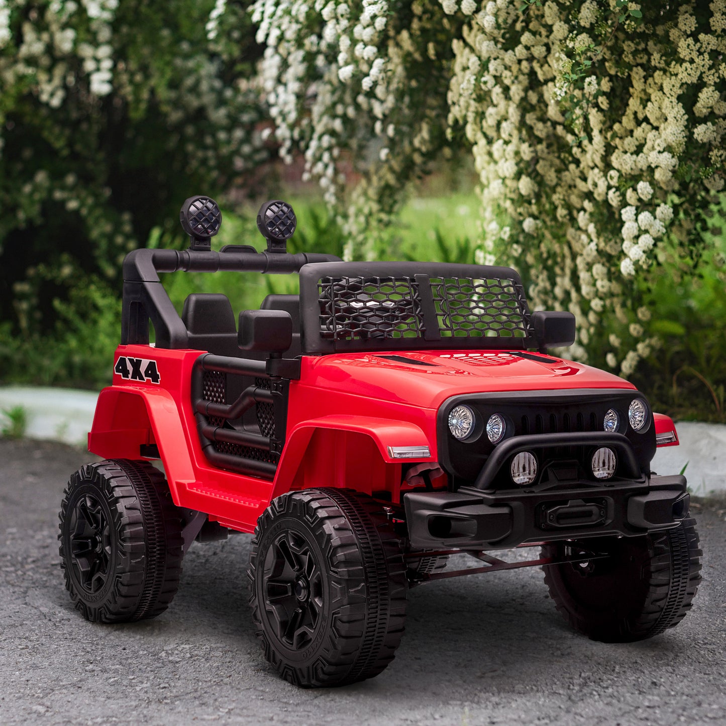 Aosom 12V Kids Ride On Truck with Parent Remote Control, Electric Battery Powered Toy Car with Spring Suspension, Adjustable Speed, LED Lights and Horn, Red