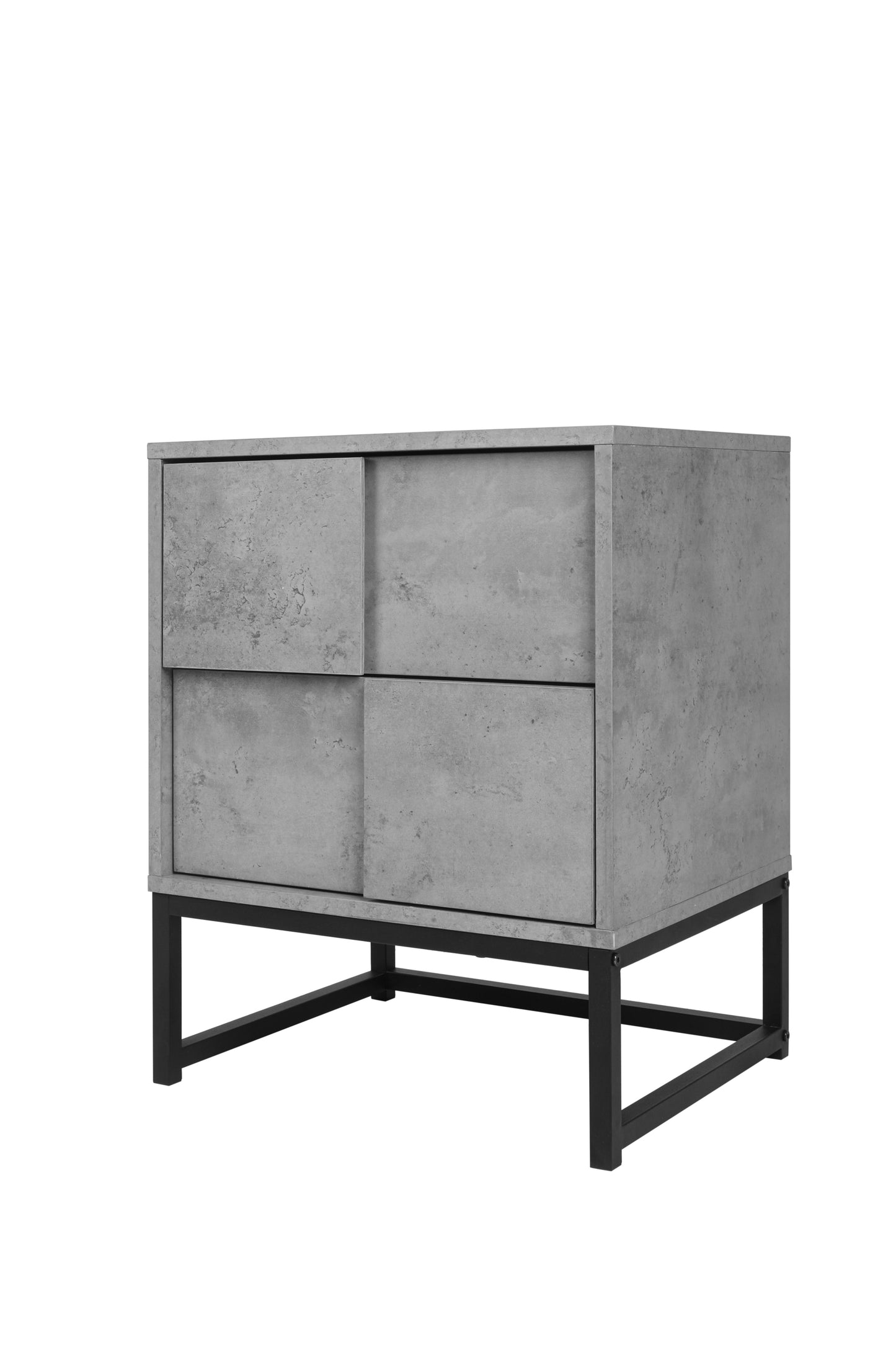 Set of 2, 2 Drawer Nightstand, Geometric Elements, Cement Grey, for Bedroom, Living Room and Study