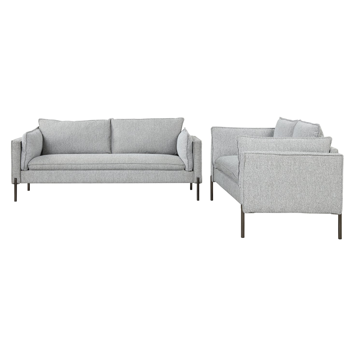 Modern Linen Fabric Upholstered Loveseat and 3-Seat Couch Set with USB Charging Ports