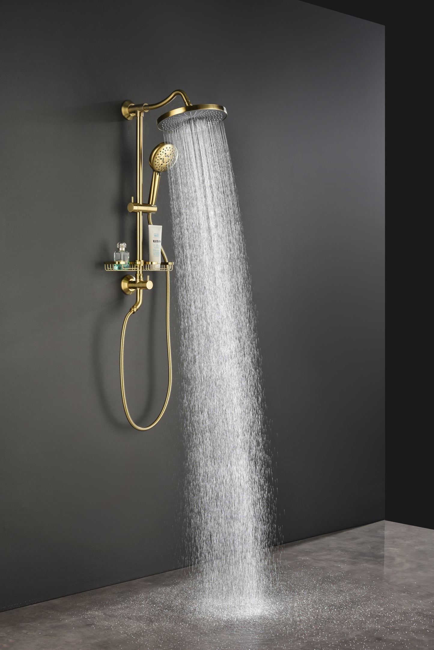 Luxurious Brass Shower System with Hand Shower, Soap Dish, and Rain Showerhead