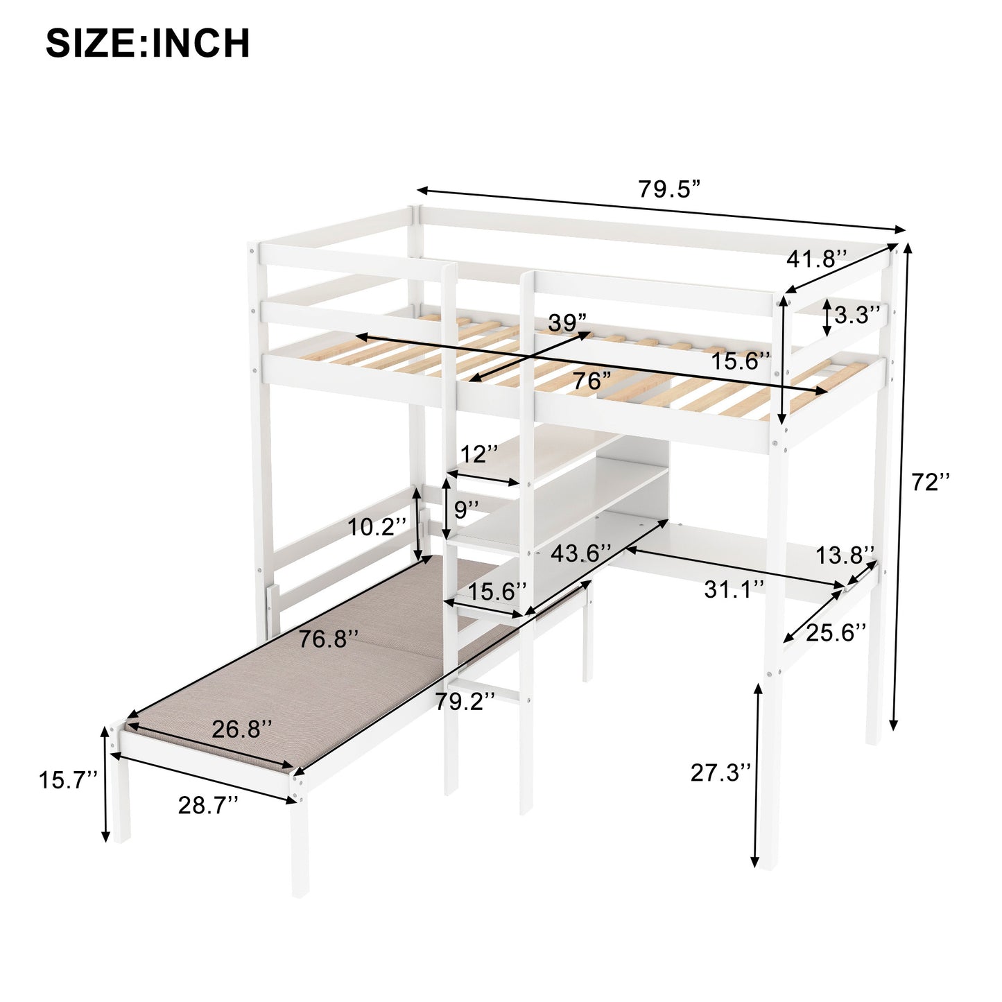 Convertible Loft Bed with L-Shaped Desk and Twin Bunk Bed in White Finish - Space-Saving Bedroom Solution