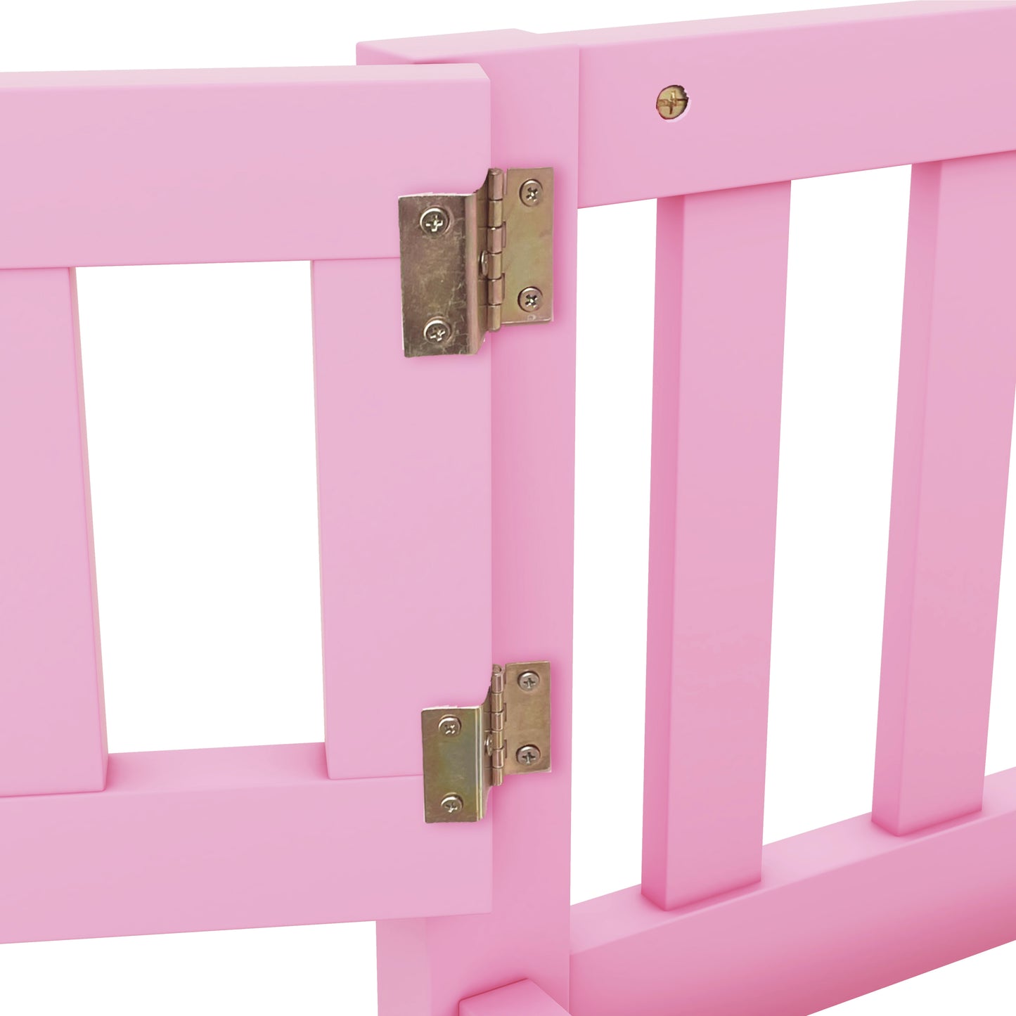 Full Size Bed Floor Bed with Safety Guardrails and Door for Kids, Pink