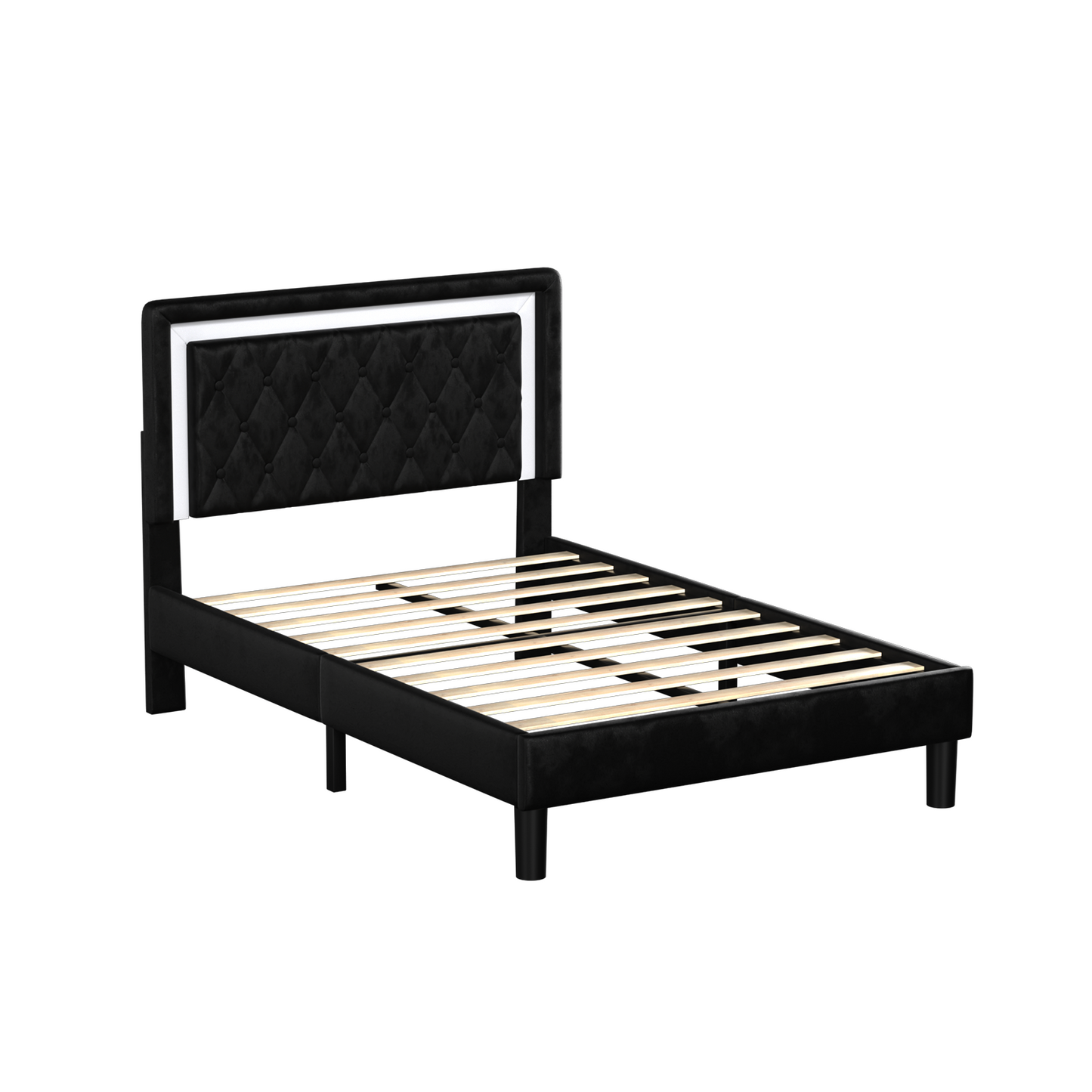 Full Size Frame Platform Bed with Upholstered Headboard and Slat Support, Heavy Duty Mattress Foundation, No Box Spring Required, Easy to Assemble,black