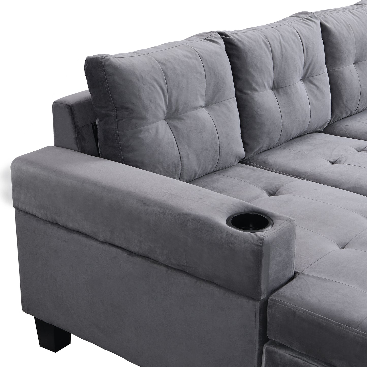 Sectional Sofa Set for Living Room with L Shape  Chaise Lounge ,cup holder and  Left  Hand with Storage Chaise  Modern 4 Seat (Grey) 
-LEFT CHAISE WITH STORAGE