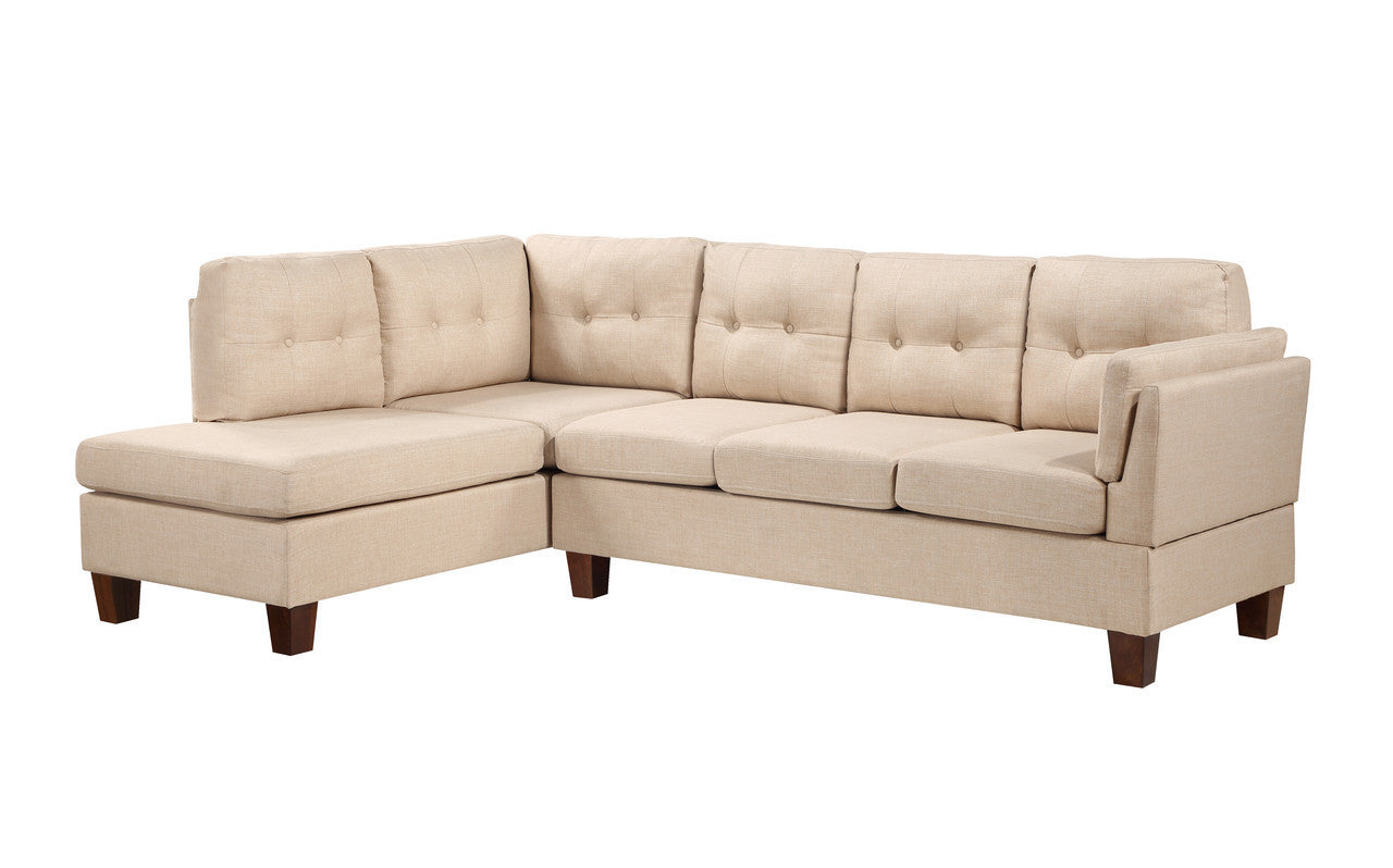 Khaki Linen Sectional Sofa with Left Facing Chaise - Elegant and Comfortable