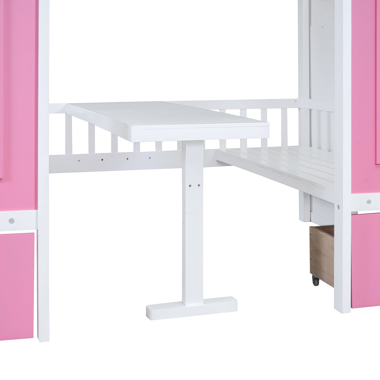 Pink Full-Over-Full Bunk Bed with Multi-Functional Table