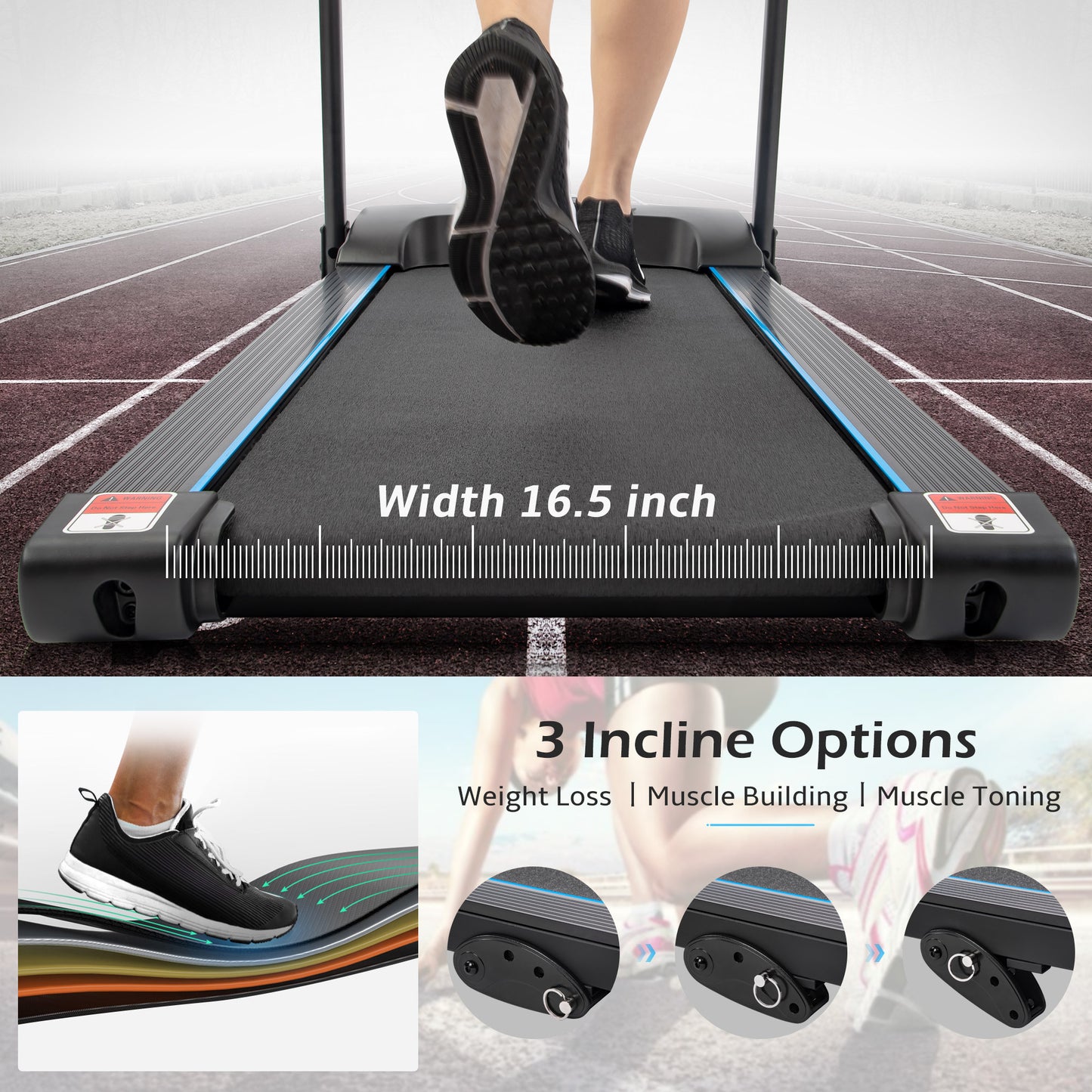 Electric Motorized Treadmill with Audio Speakers, Max. 10 MPH and Incline for Home Gym