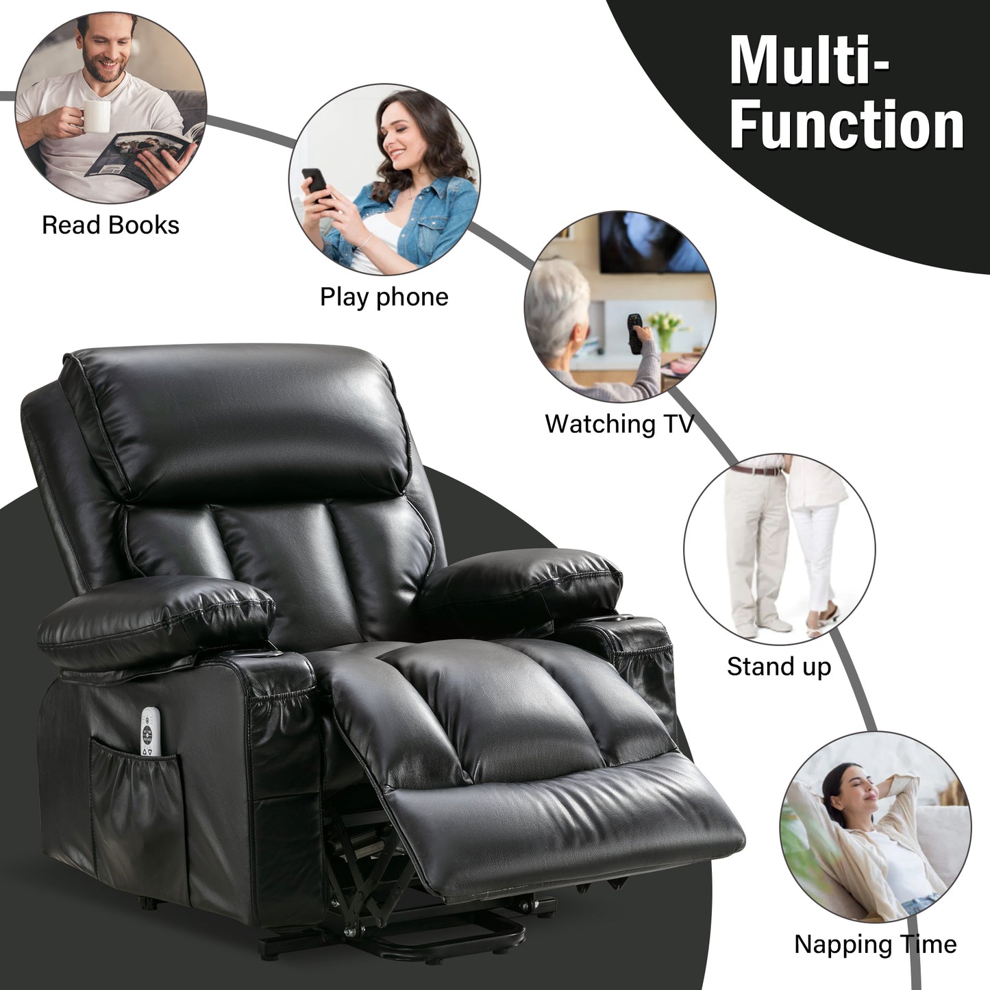 Comfort Plus Elderly Power Lift Recliner Chair with Heat, Massage, and Infinite Position - Black