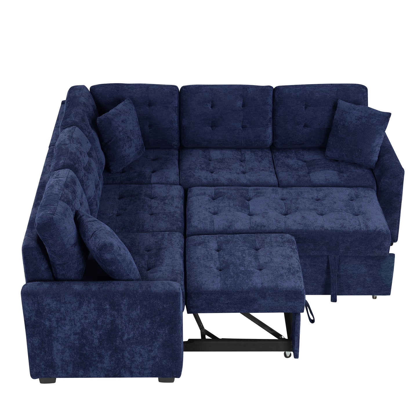 Convertible Navy Blue L-Shape Sleeper Sofa with USB Ports and Power Sockets