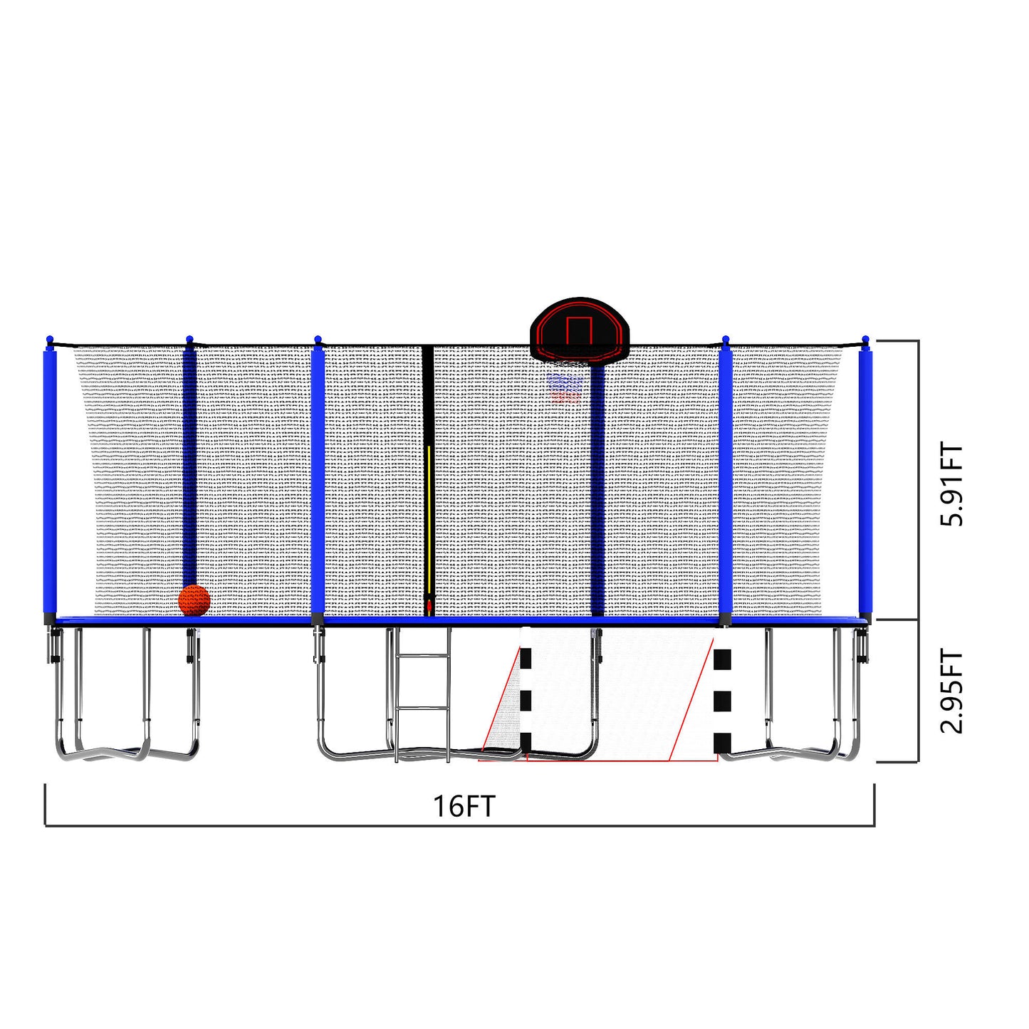 16FT Trampoline with Basketball Hoop pump and Ladder(Inner Safety Enclosure) with soccer goal blue