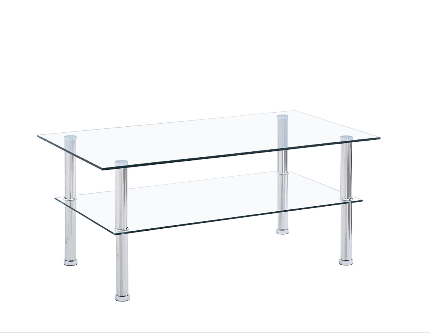 2-Tier Glass Coffee Table with Storage Shelves for Modern Living Room