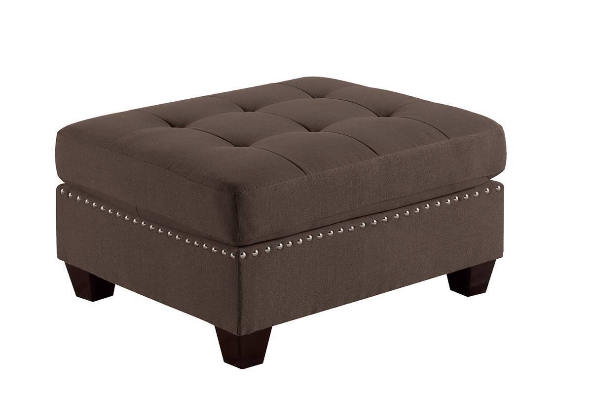 7-Piece Black Coffee Linen Modular Sectional Set with Tufted Nailhead Details