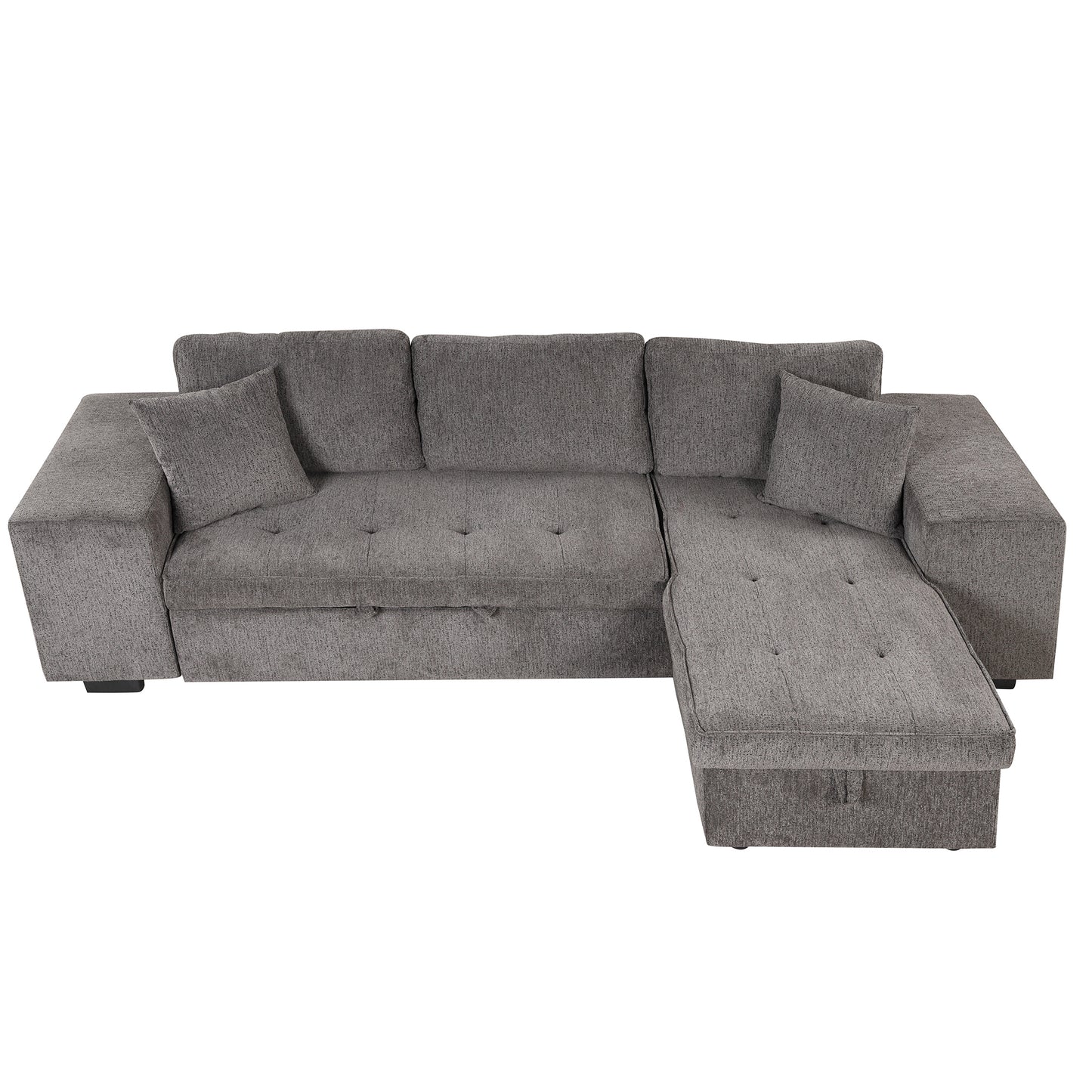 Modern L-Shape 3 Seat Reversible Sectional Sleeper Sofa with Storage Chaise and 2 Stools