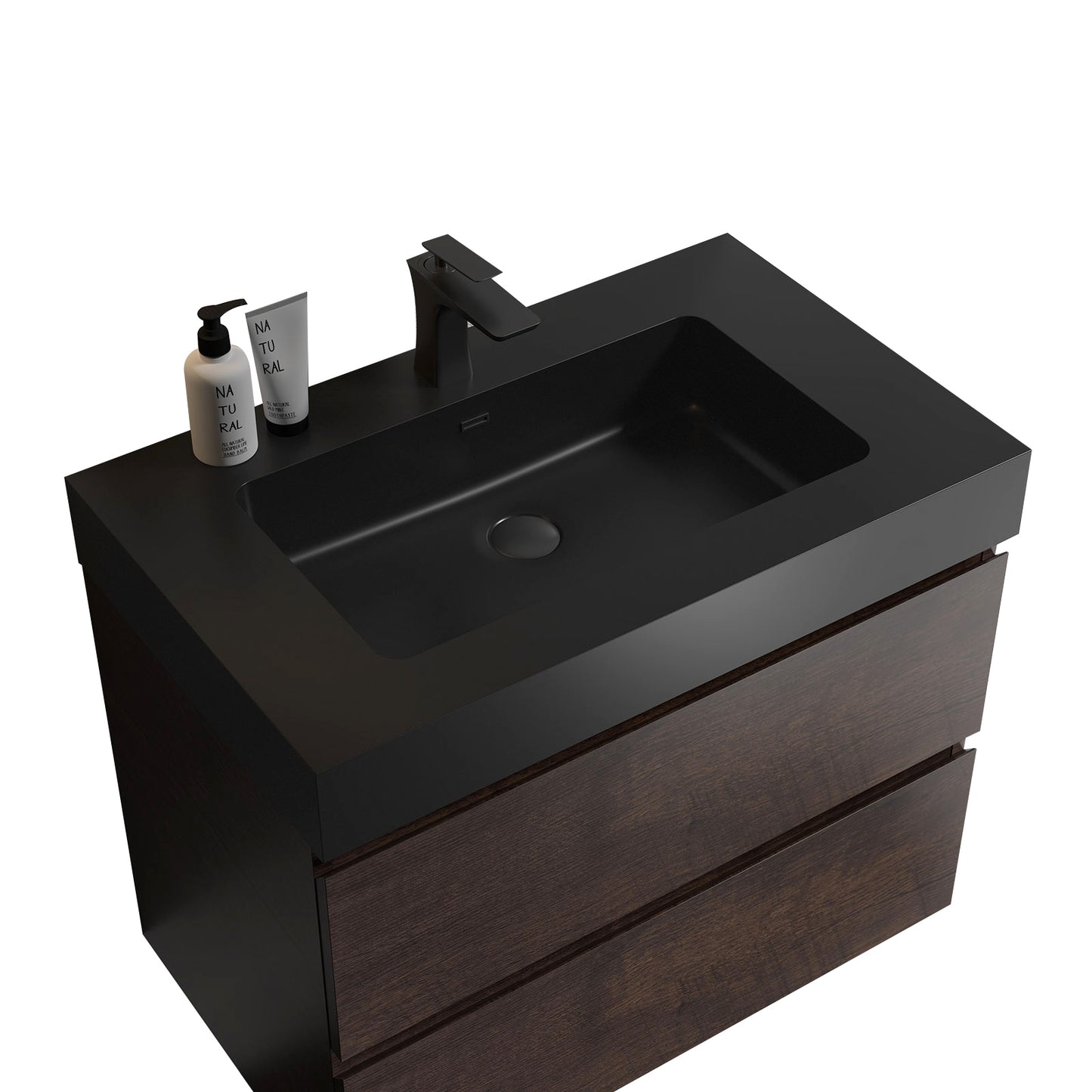 Alice-30W-105,Wall mount cabinet WITHOUT basin,Walnut color,With two drawers