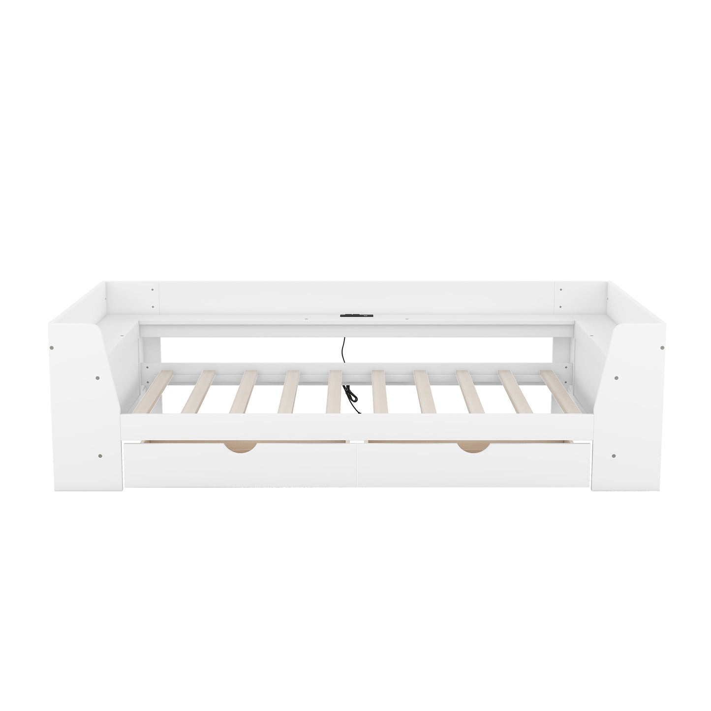 Twin Size Daybed with Shelves, Drawers and Built-In Charging Station, White