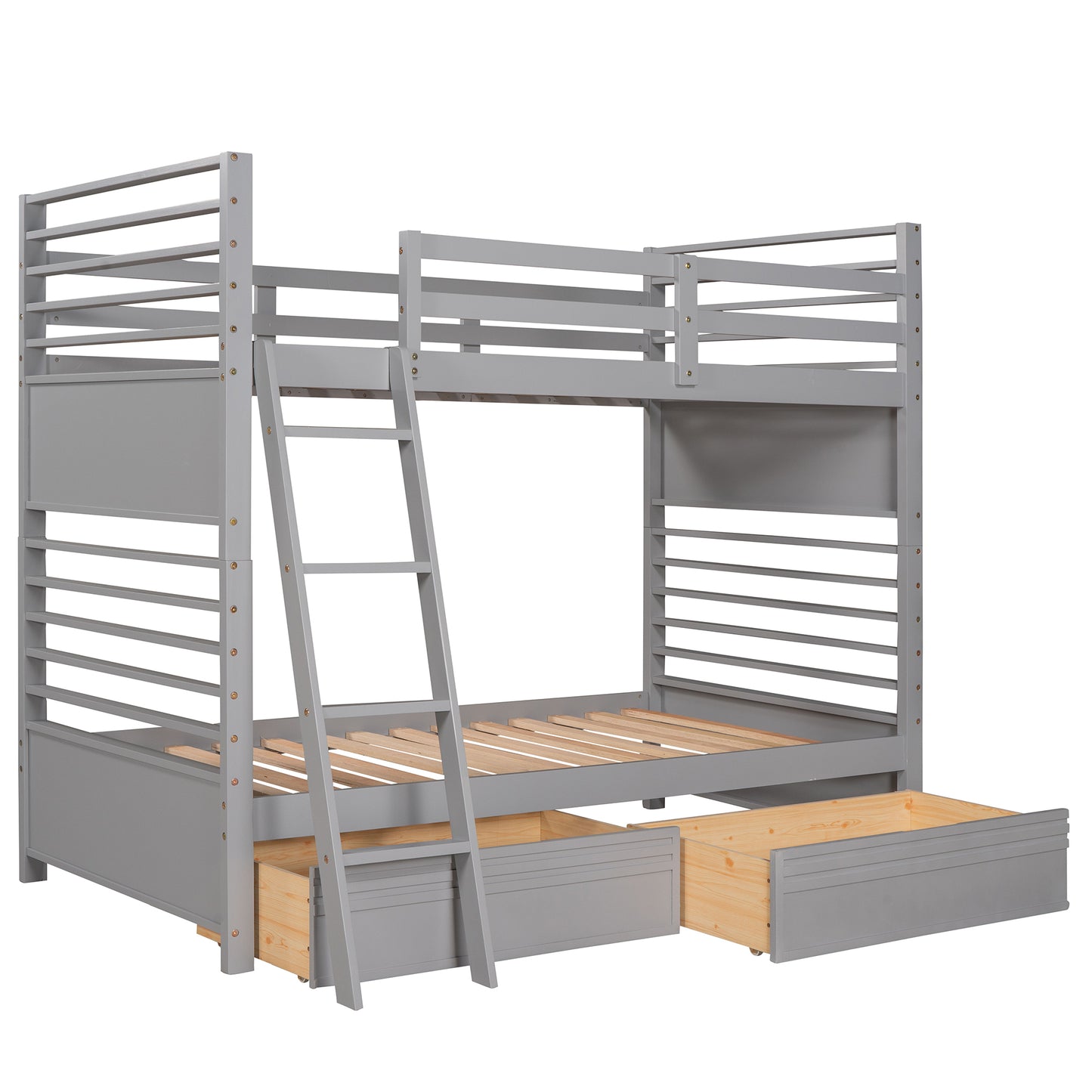 Gray Twin Bunk Bed with Storage Drawers for Stylish Sleepovers