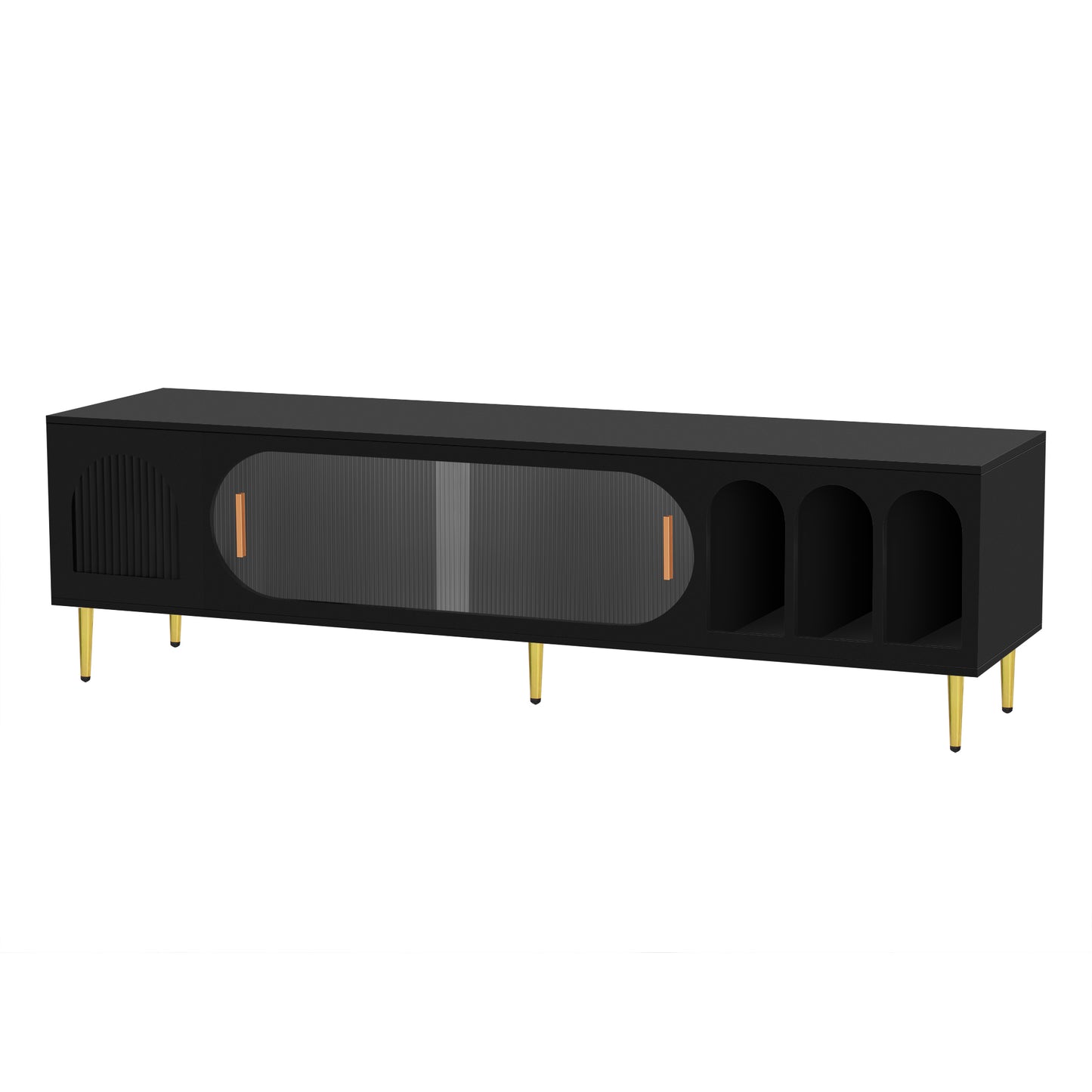 Elegant TV Console with Golden Accents for 80'' TV, Modern Media Stand with Storage Cabinet and Cable Management