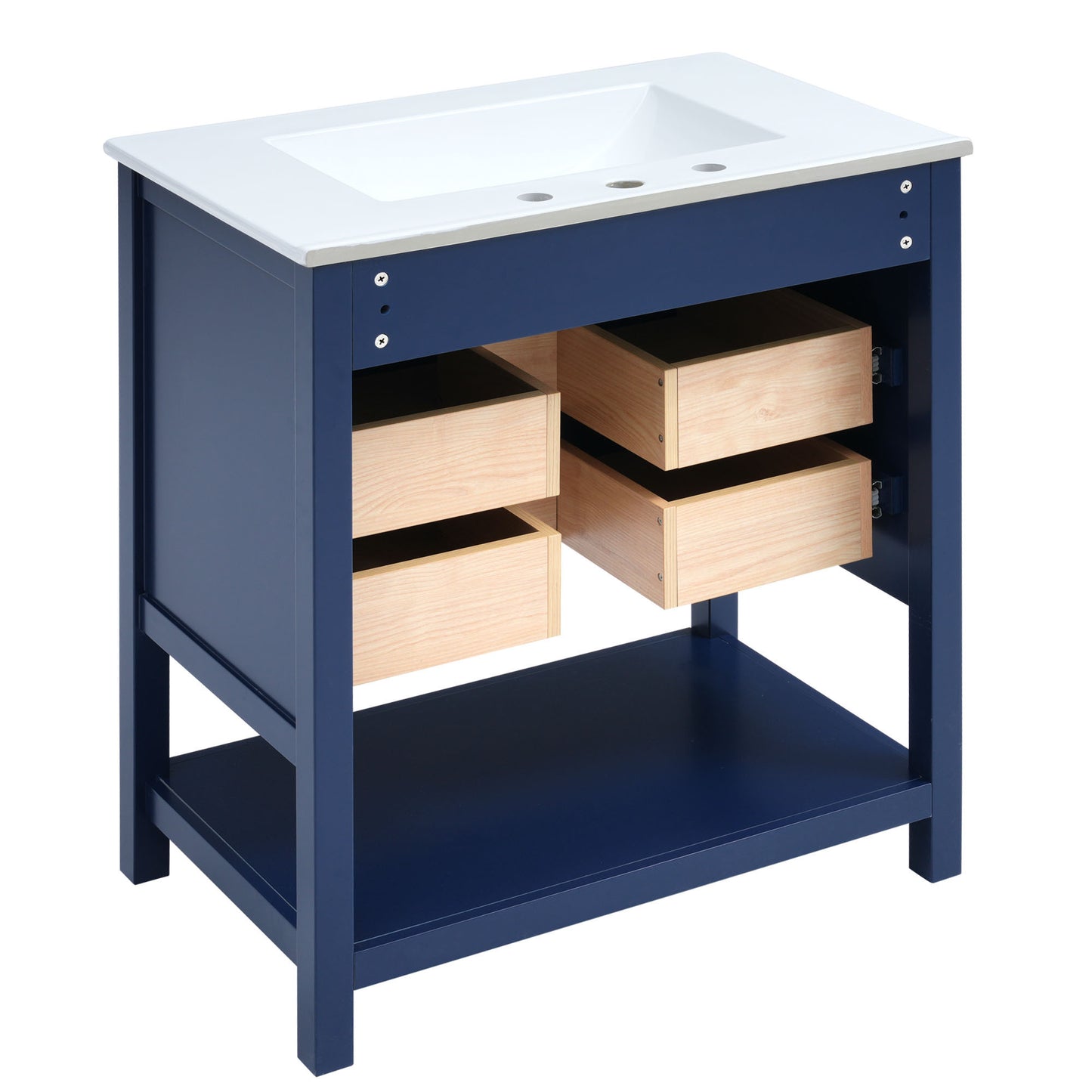 Modern 30inch Navy Blue/White Bathroom Vanity Cabinet Combo with OpenStorge, Two Drawers