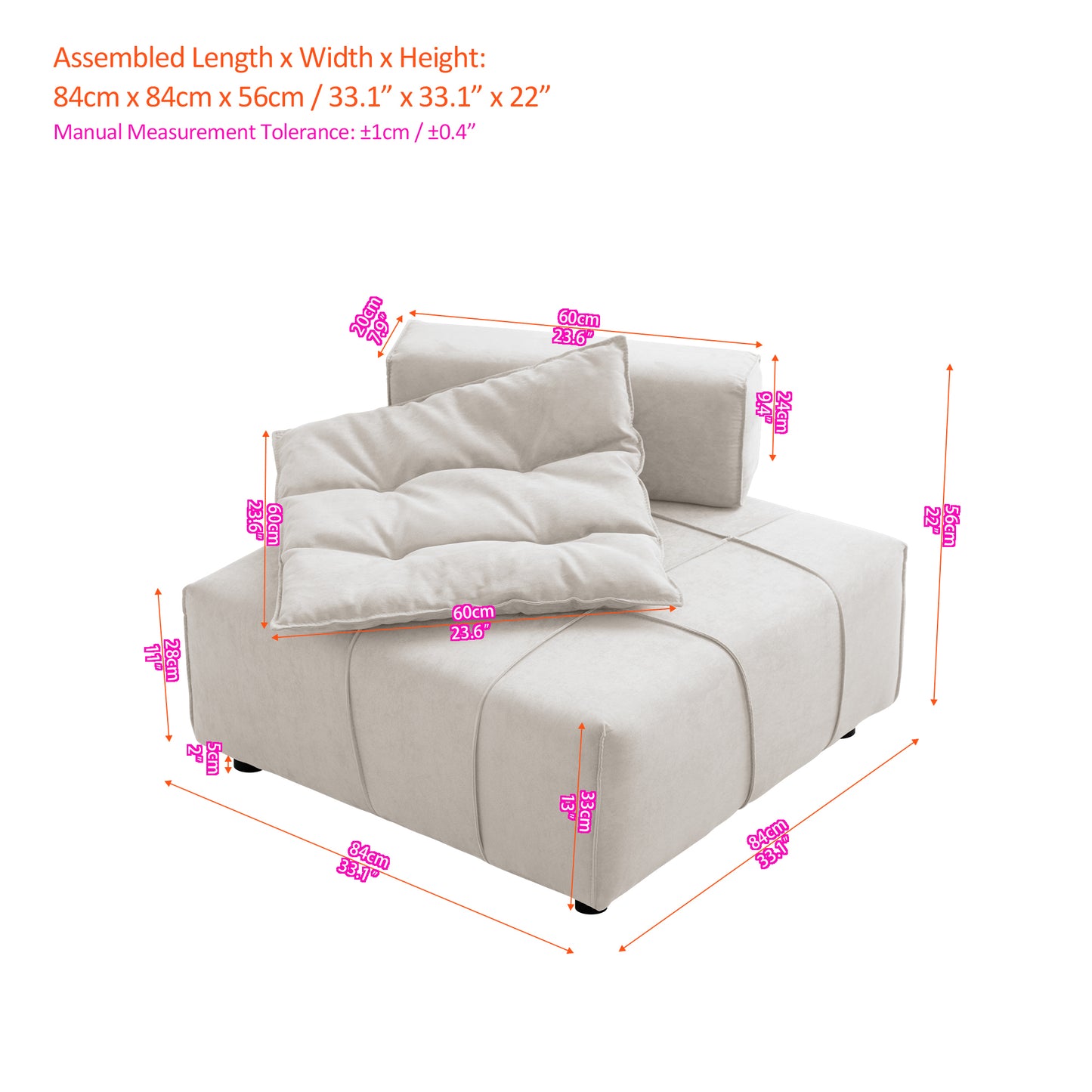 Modular Sectional single sofa,Armless Chair with Removable Back Cushion -33.1"for living room