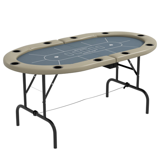 Soozier 70" Foldable Poker Table for 10 Players – Blue & Brown