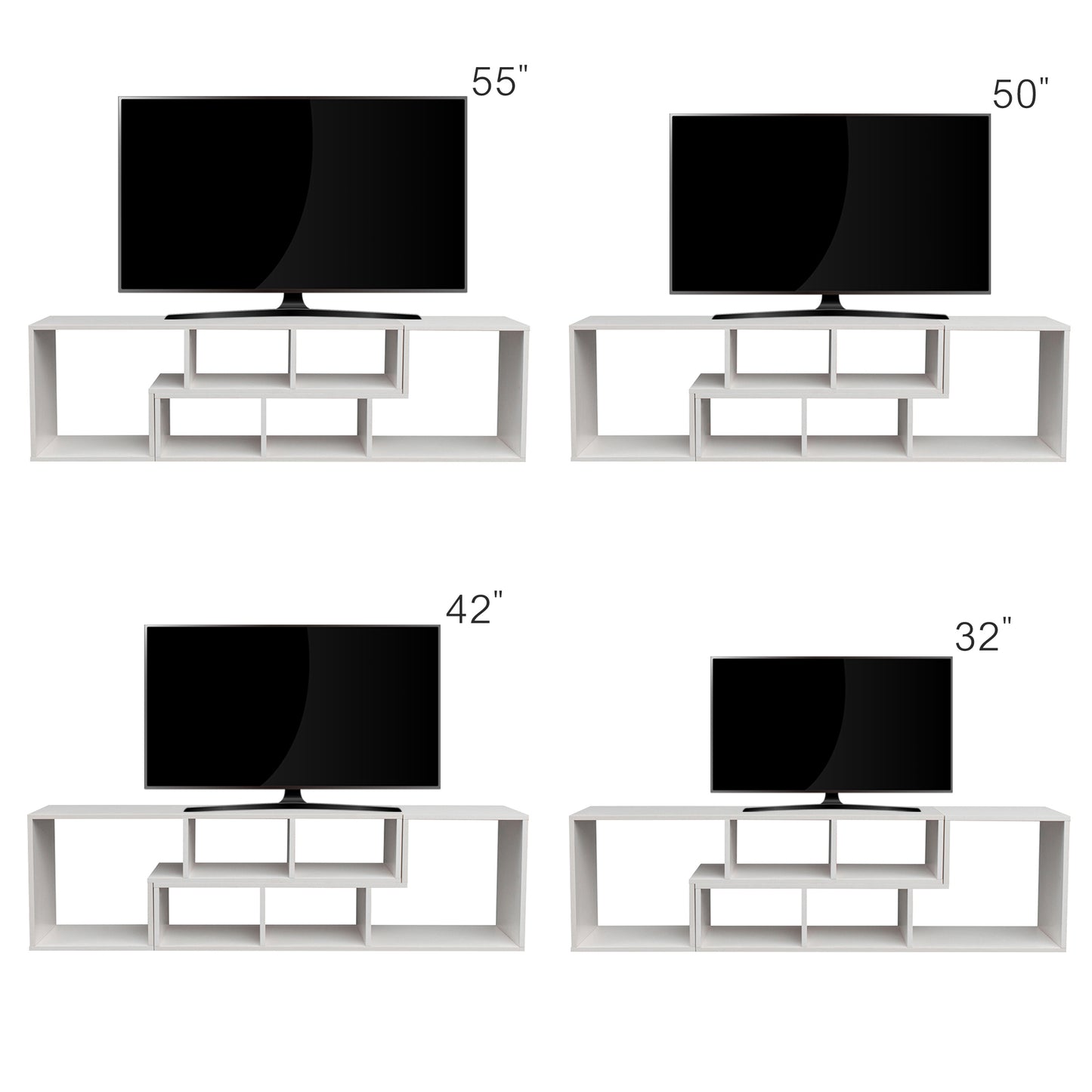 Versatile White TV Stand with Display Shelves and Bookcase