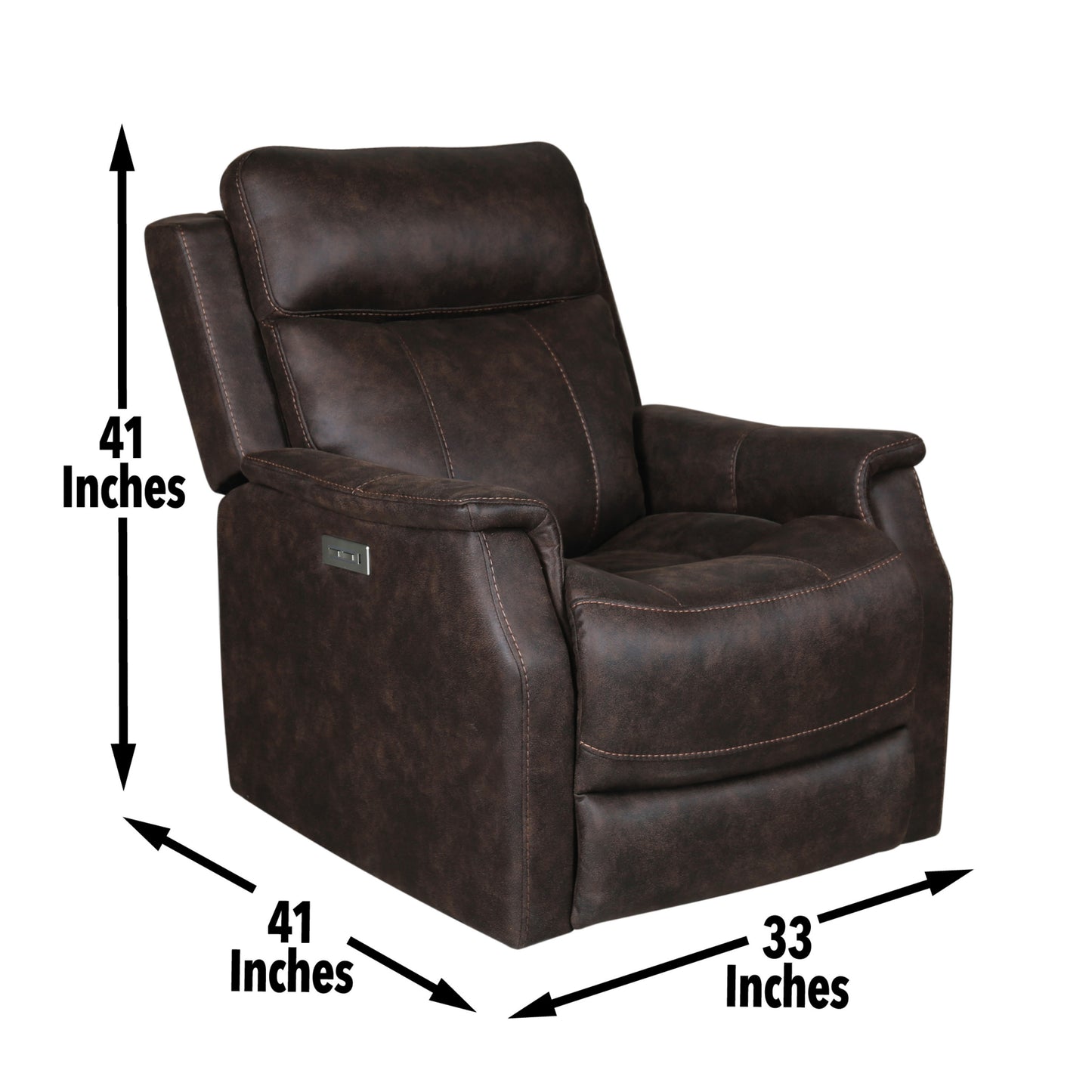 Contemporary Walnut Leatherette Recliner with USB Charging and Dual-Power Adjustment