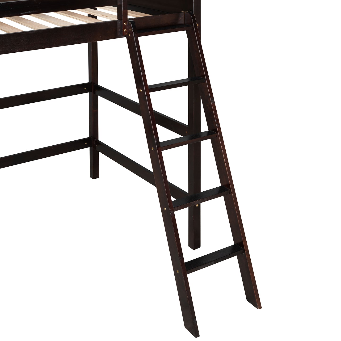 Solid Wood Twin Size Loft Bed with Ladder(Espresso)(: WF191903AAP)