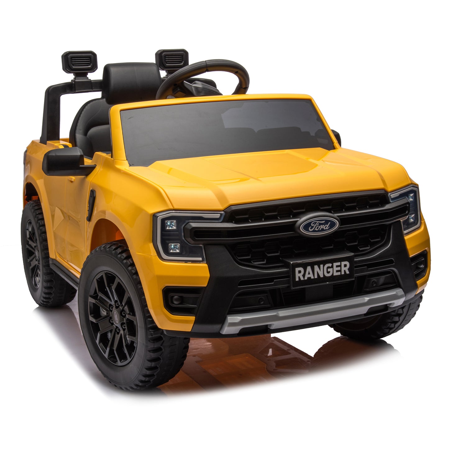 12V Kids Ride On Car W/Parents Remote Control,Licensed Ford Ranger,2WD,Rear wheel suspension,Low Start,Headlight,Horn,MP3,Bluetooth,Adjustable speed,Speed 1.86-4.97 mph for kids aged 3-6.