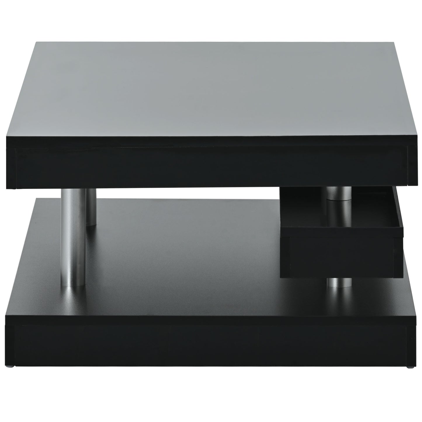 Black Contemporary 2-Tier Coffee Table with Sleek Metal Legs and High-Gloss UV Surface