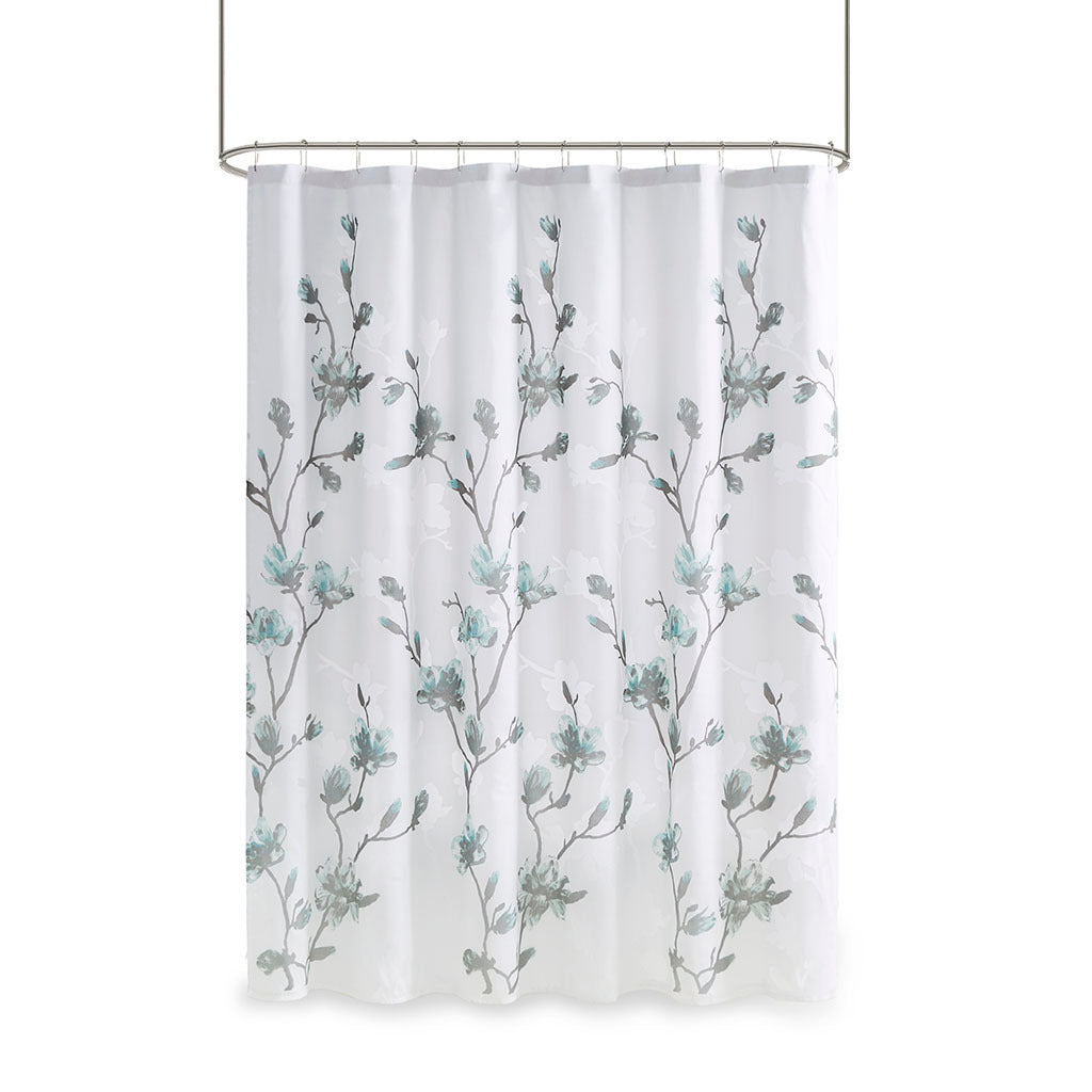 Elegant Aqua and Grey Floral Shower Curtain