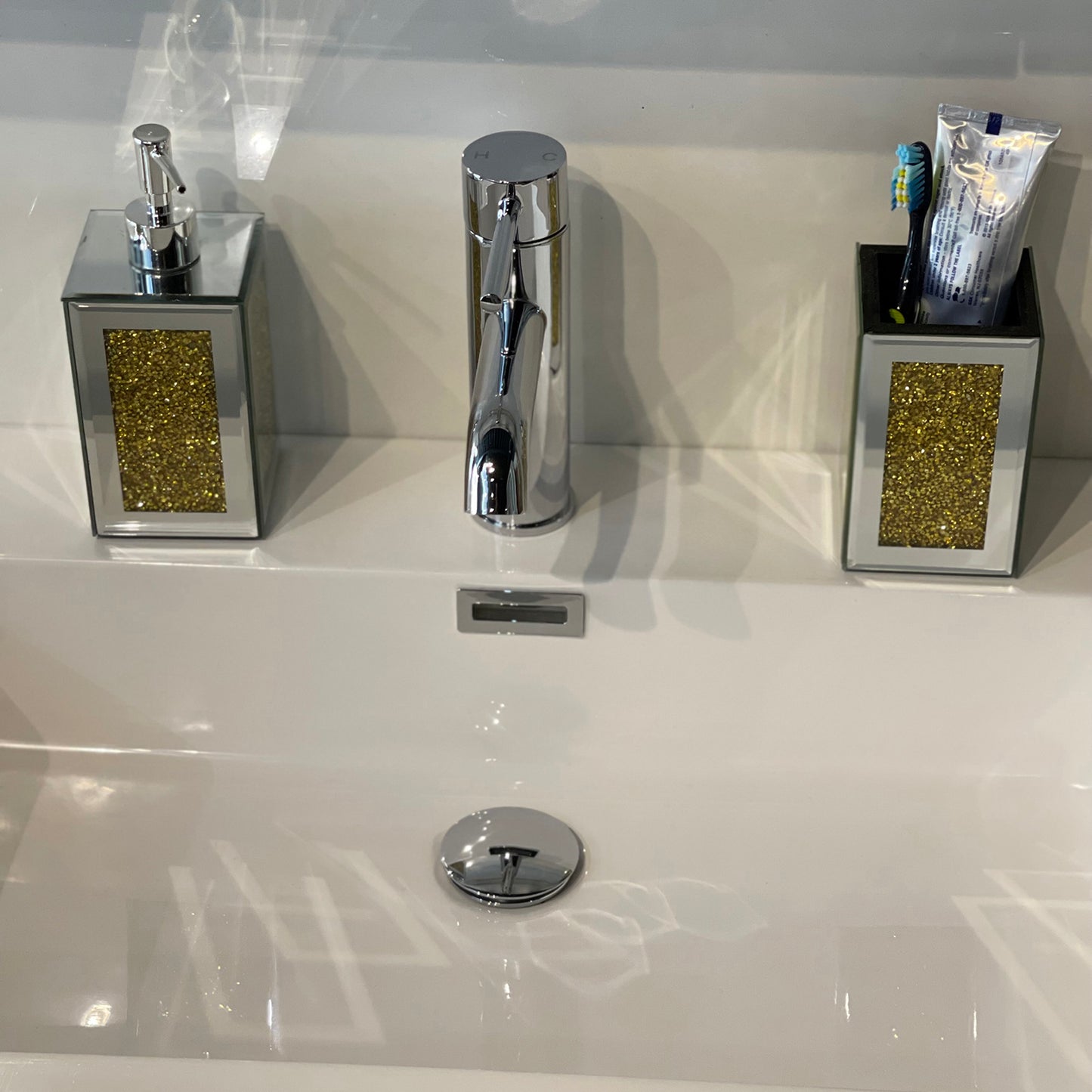 Ambrose Luxury Glass Soap Dispenser and Toothbrush Holder Set