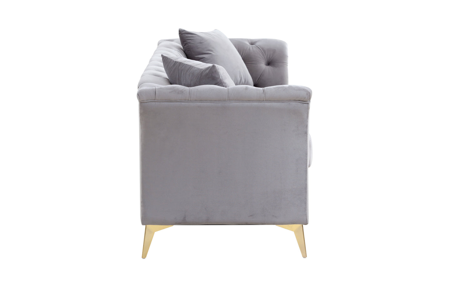 Modern Chesterfield Curved Sofa Tufted Velvet Couch 3 Seat Button Tufed Couch with Scroll Arms and Gold Metal Legs Grey