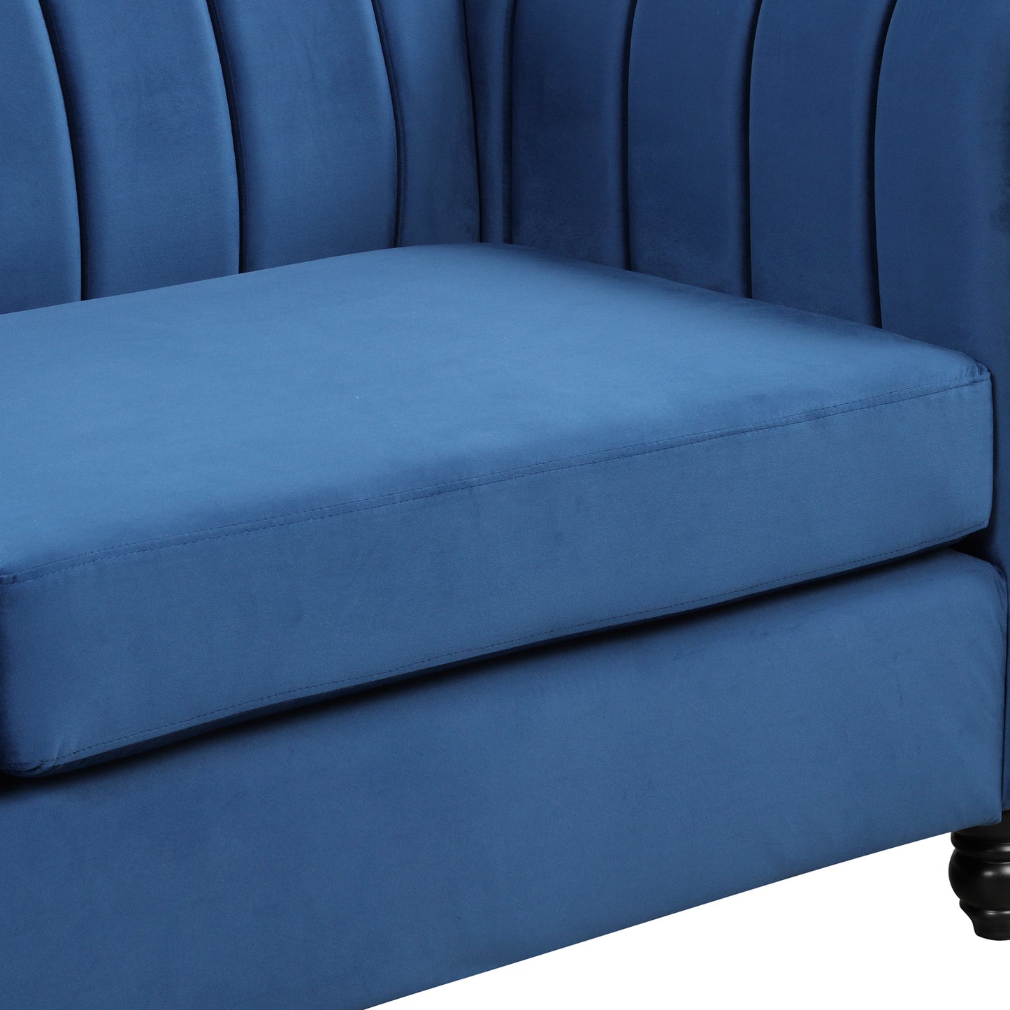 39 Modern Blue Upholstered Sofa with Buttoned Backrest