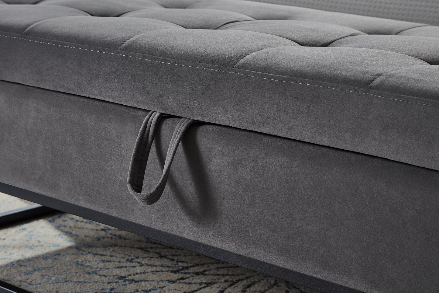 58.6" Bed Bench Metal Base with Storage Grey Velvet